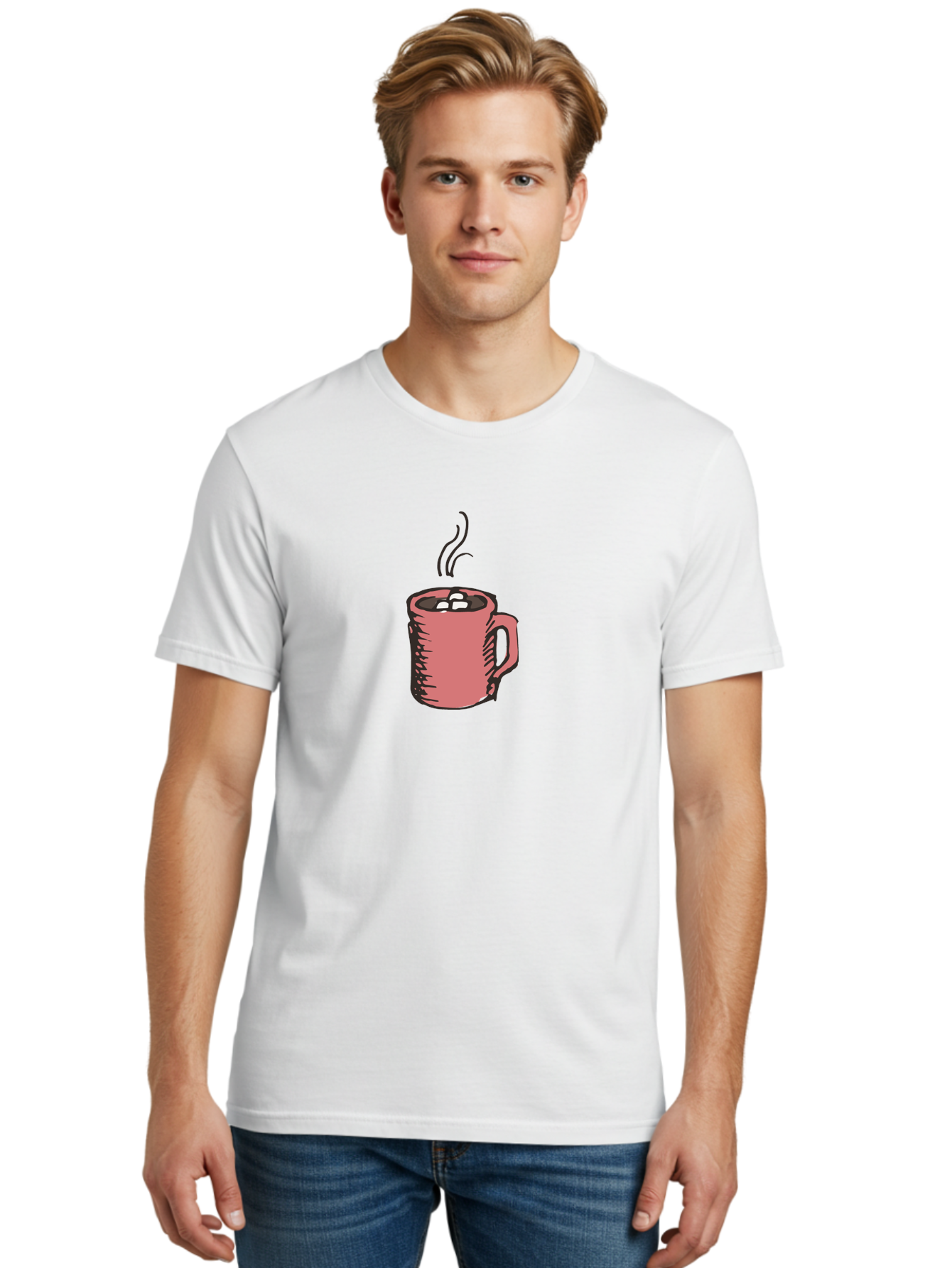 Hot-Chocolate Men'S Graphic Tee, 100% Cotton, Comfortable Casual Summer Wear, Machine Washable, Hot Chocolate, Marshmallows, Steaming Hot, Pink Mug, Cozy Drink, Warm Beverage, Sweet Treat, Comforting Delight -  Aaa943 30