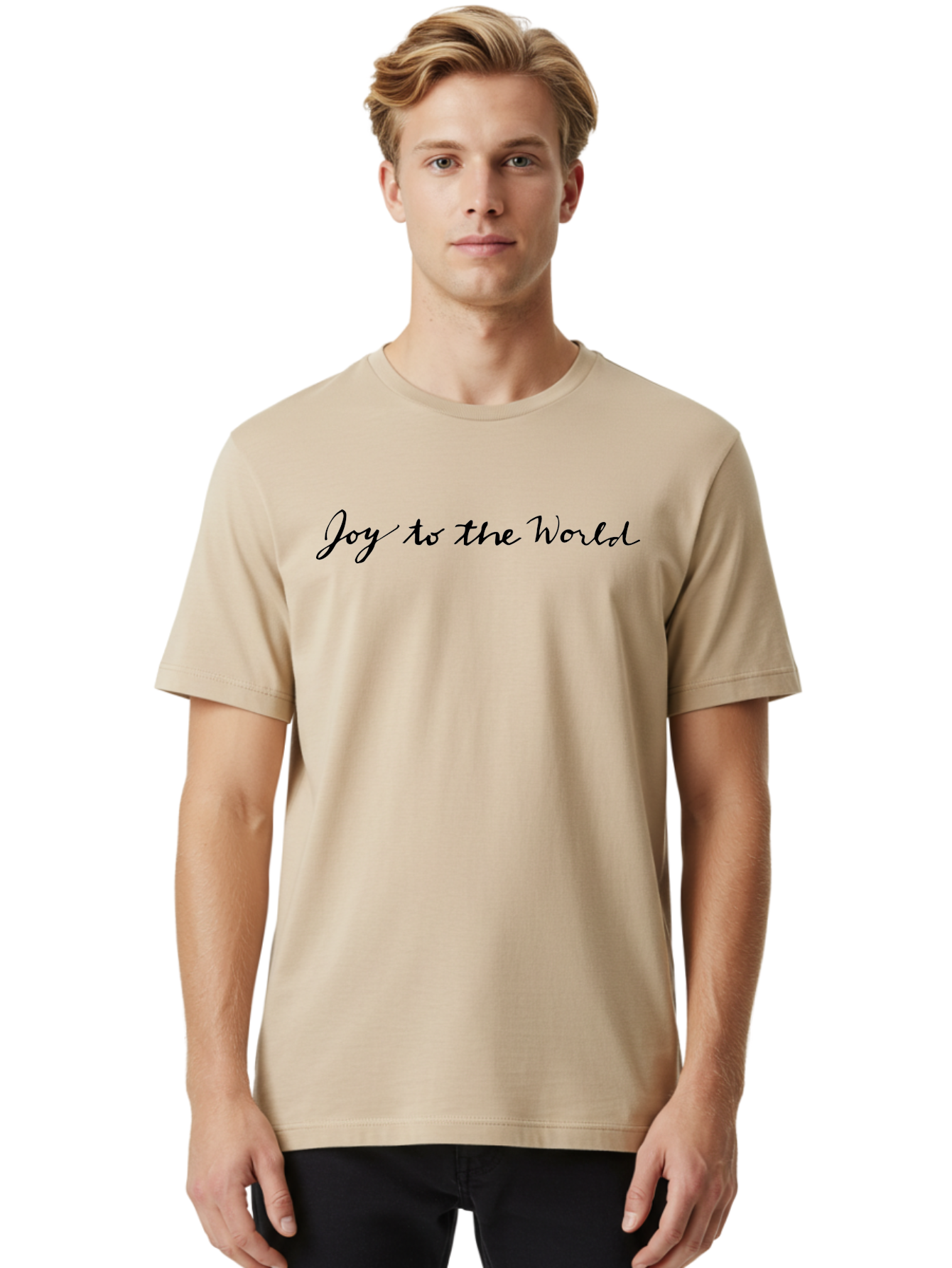 Joy-To-The-World-1 Men'S Graphic Tee, 100% Cotton, Comfortable Casual Summer Wear, Machine Washable, Holiday Greeting, Christmas Message, Festive Phrase, Joyful Sentiment, Celebratory Text, Black Cursive Font, Inspirational Quote -  Aaa953 4