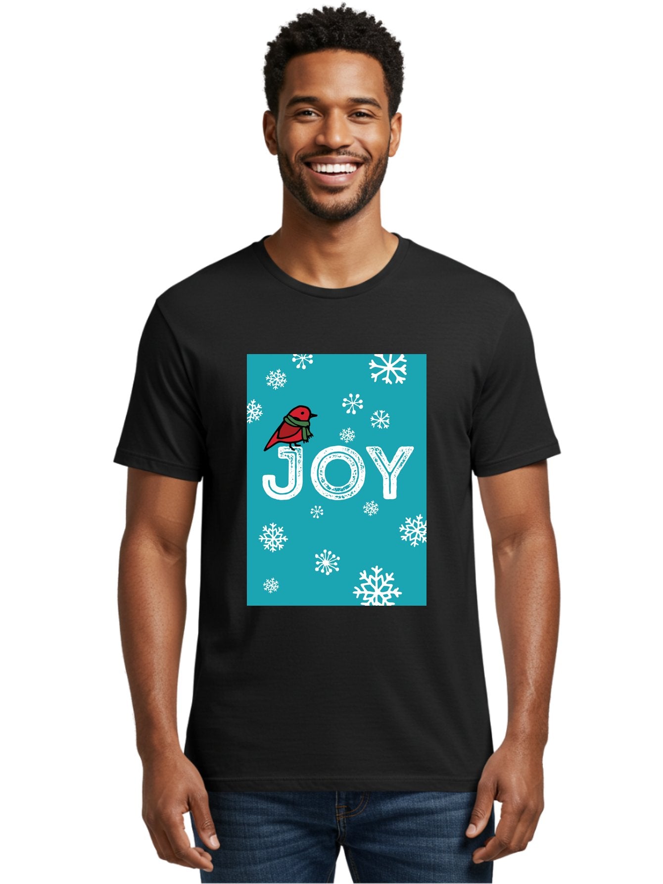Joy Men'S Graphic Tee, 100% Cotton, Comfortable Casual Summer Wear, Machine Washable, Holiday Cheer, Red Bird, Scarf, Snowflakes, Winter Wonderland, Festive Design, Joyful Atmosphere, Christmas Vibe, Seasonal Greetings -  Aaa955 17
