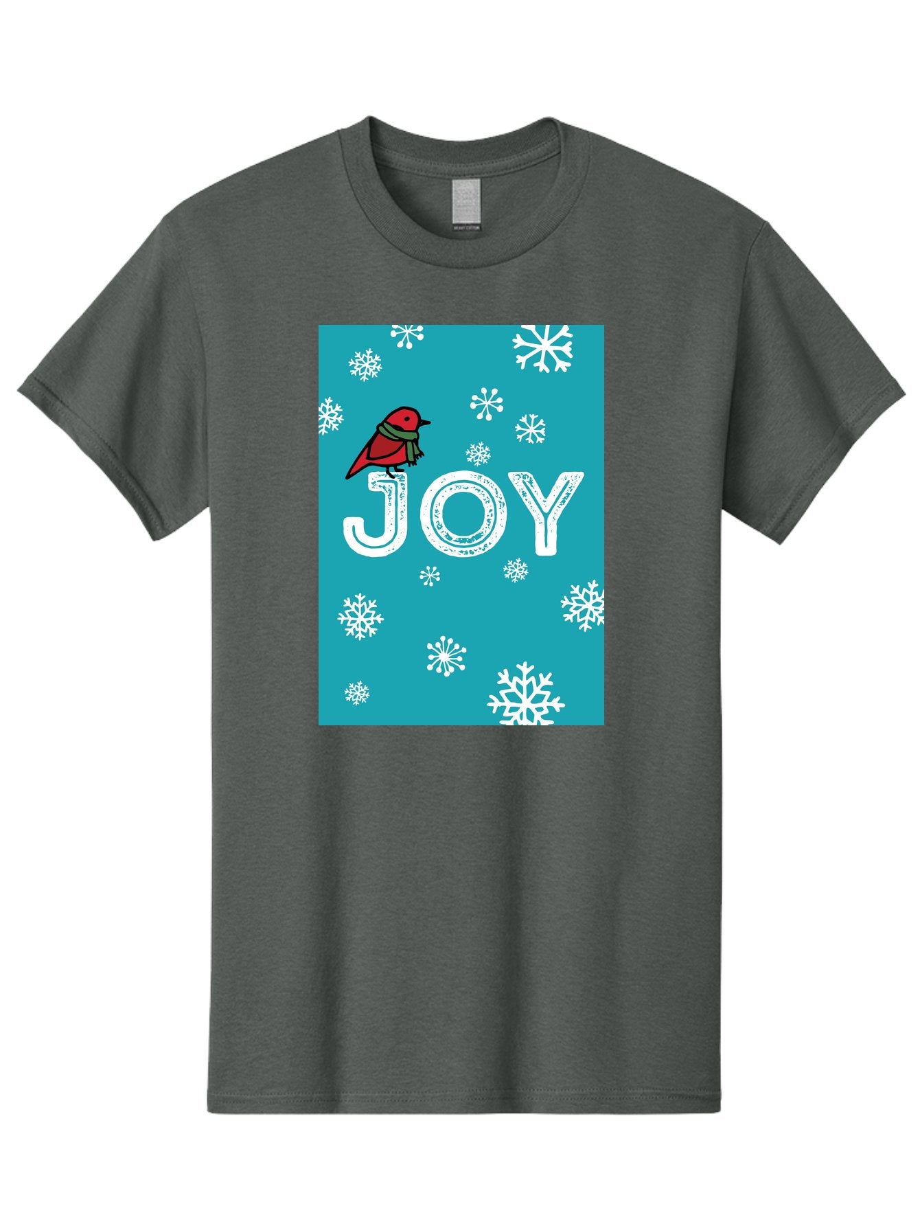 Joy Men'S Graphic Tee, 100% Cotton, Comfortable Casual Summer Wear, Machine Washable, Holiday Cheer, Red Bird, Scarf, Snowflakes, Winter Wonderland, Festive Design, Joyful Atmosphere, Christmas Vibe, Seasonal Greetings -  Aaa955