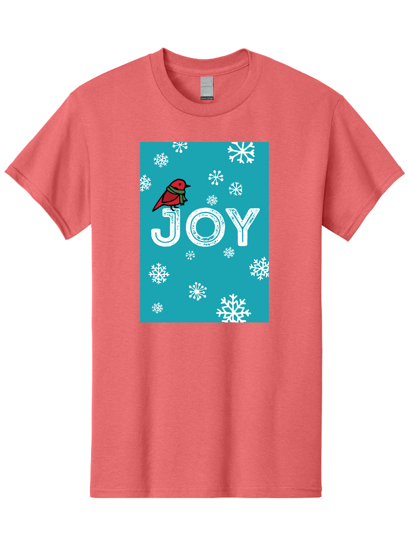 Joy Men'S Graphic Tee, 100% Cotton, Comfortable Casual Summer Wear, Machine Washable, Holiday Cheer, Red Bird, Scarf, Snowflakes, Winter Wonderland, Festive Design, Joyful Atmosphere, Christmas Vibe, Seasonal Greetings -  Aaa955 25