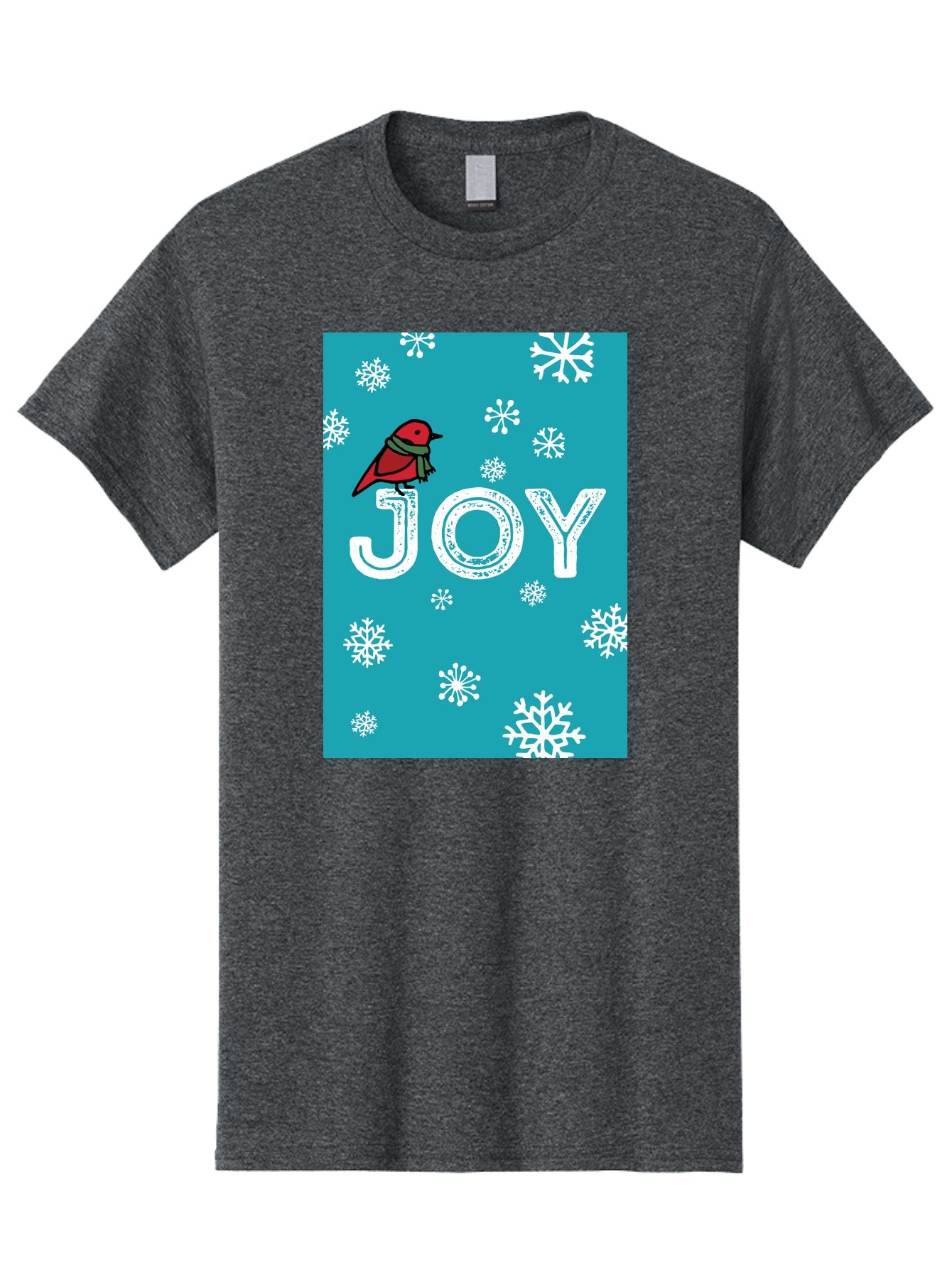 Joy Men'S Graphic Tee, 100% Cotton, Comfortable Casual Summer Wear, Machine Washable, Holiday Cheer, Red Bird, Scarf, Snowflakes, Winter Wonderland, Festive Design, Joyful Atmosphere, Christmas Vibe, Seasonal Greetings -  Aaa955 12