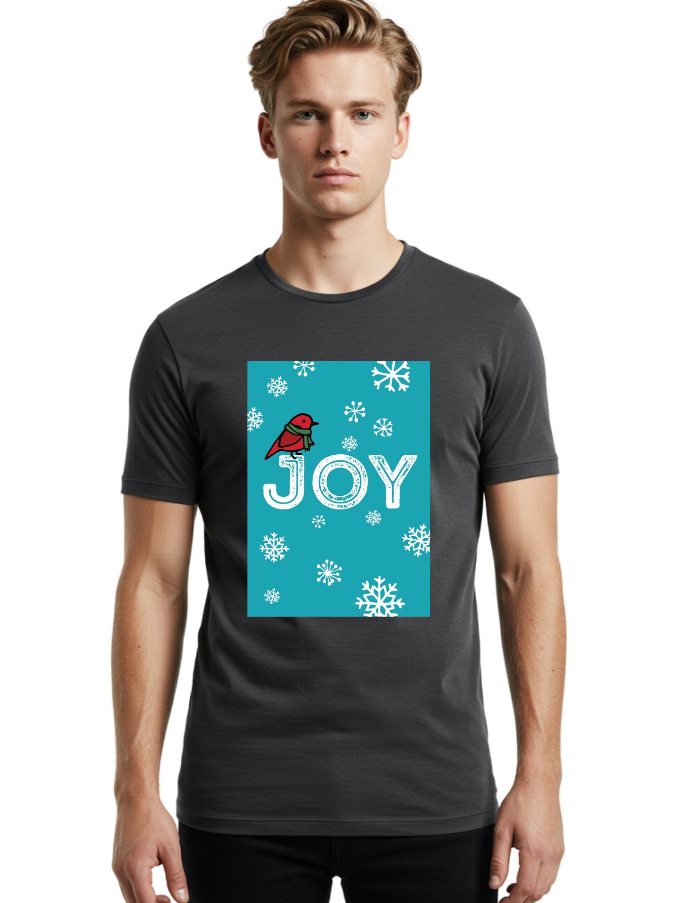 Joy Men'S Graphic Tee, 100% Cotton, Comfortable Casual Summer Wear, Machine Washable, Holiday Cheer, Red Bird, Scarf, Snowflakes, Winter Wonderland, Festive Design, Joyful Atmosphere, Christmas Vibe, Seasonal Greetings -  Aaa955 28