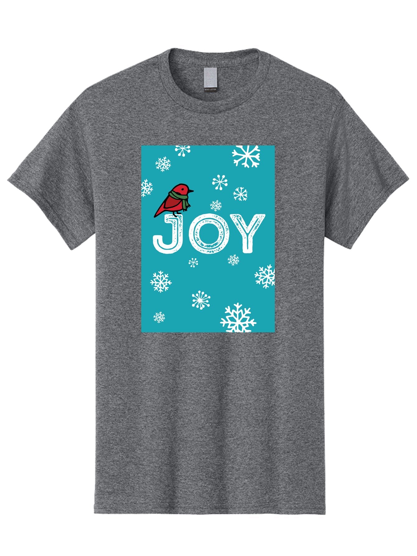 Joy Men'S Graphic Tee, 100% Cotton, Comfortable Casual Summer Wear, Machine Washable, Holiday Cheer, Red Bird, Scarf, Snowflakes, Winter Wonderland, Festive Design, Joyful Atmosphere, Christmas Vibe, Seasonal Greetings -  Aaa955 4