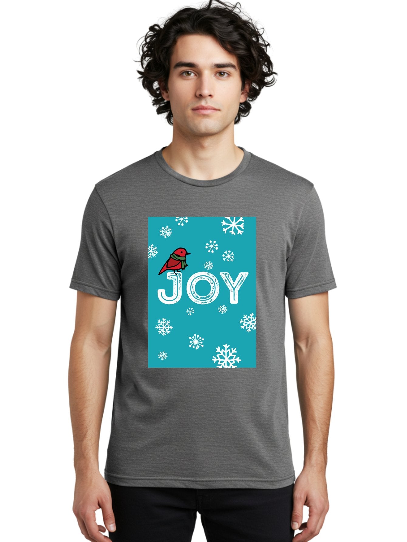 Joy Men'S Graphic Tee, 100% Cotton, Comfortable Casual Summer Wear, Machine Washable, Holiday Cheer, Red Bird, Scarf, Snowflakes, Winter Wonderland, Festive Design, Joyful Atmosphere, Christmas Vibe, Seasonal Greetings -  Aaa955 18