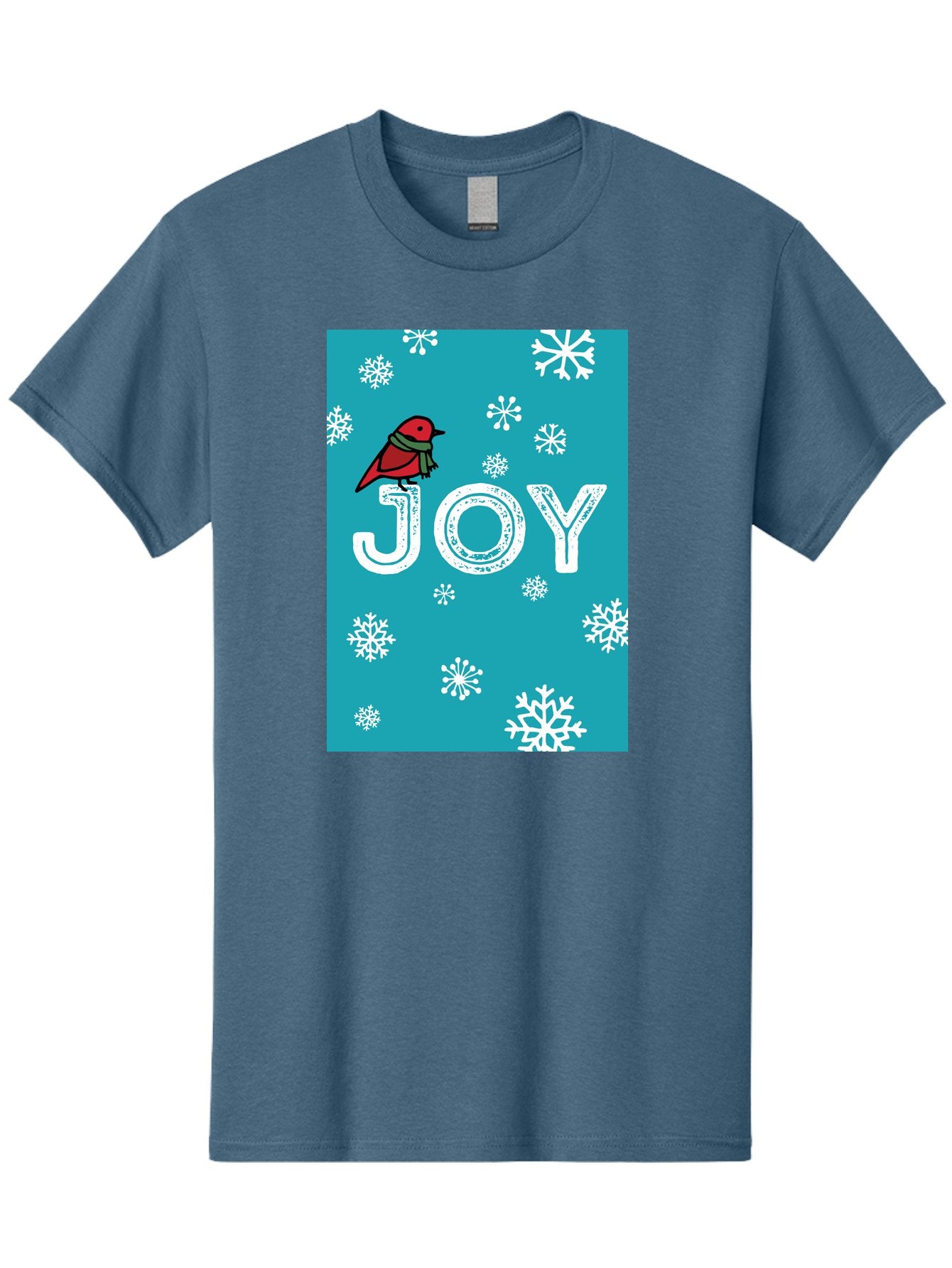 Joy Men'S Graphic Tee, 100% Cotton, Comfortable Casual Summer Wear, Machine Washable, Holiday Cheer, Red Bird, Scarf, Snowflakes, Winter Wonderland, Festive Design, Joyful Atmosphere, Christmas Vibe, Seasonal Greetings -  Aaa955 3