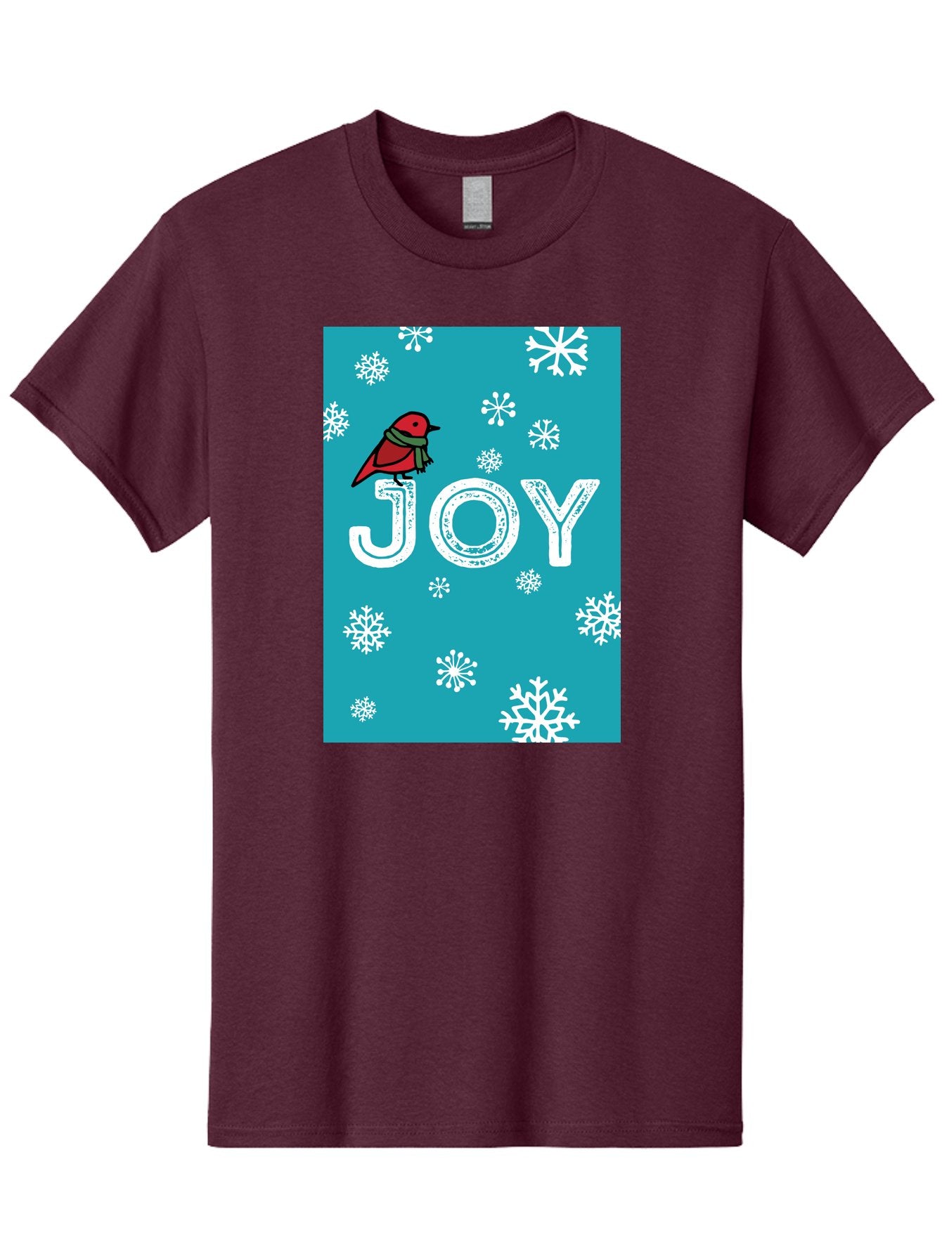 Joy Men'S Graphic Tee, 100% Cotton, Comfortable Casual Summer Wear, Machine Washable, Holiday Cheer, Red Bird, Scarf, Snowflakes, Winter Wonderland, Festive Design, Joyful Atmosphere, Christmas Vibe, Seasonal Greetings -  Aaa955 6