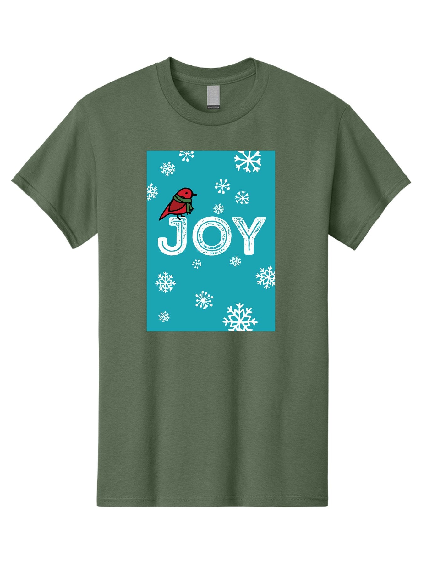 Joy Men'S Graphic Tee, 100% Cotton, Comfortable Casual Summer Wear, Machine Washable, Holiday Cheer, Red Bird, Scarf, Snowflakes, Winter Wonderland, Festive Design, Joyful Atmosphere, Christmas Vibe, Seasonal Greetings -  Aaa955 13