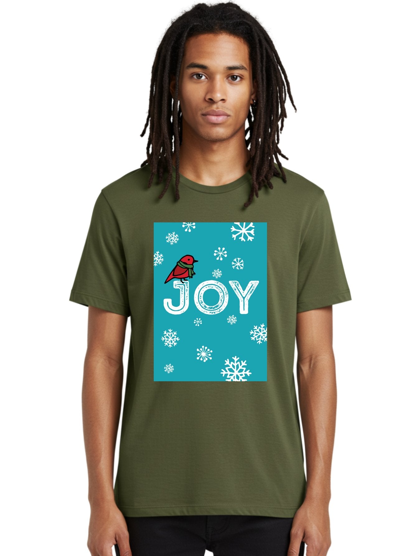 Joy Men'S Graphic Tee, 100% Cotton, Comfortable Casual Summer Wear, Machine Washable, Holiday Cheer, Red Bird, Scarf, Snowflakes, Winter Wonderland, Festive Design, Joyful Atmosphere, Christmas Vibe, Seasonal Greetings -  Aaa955 20