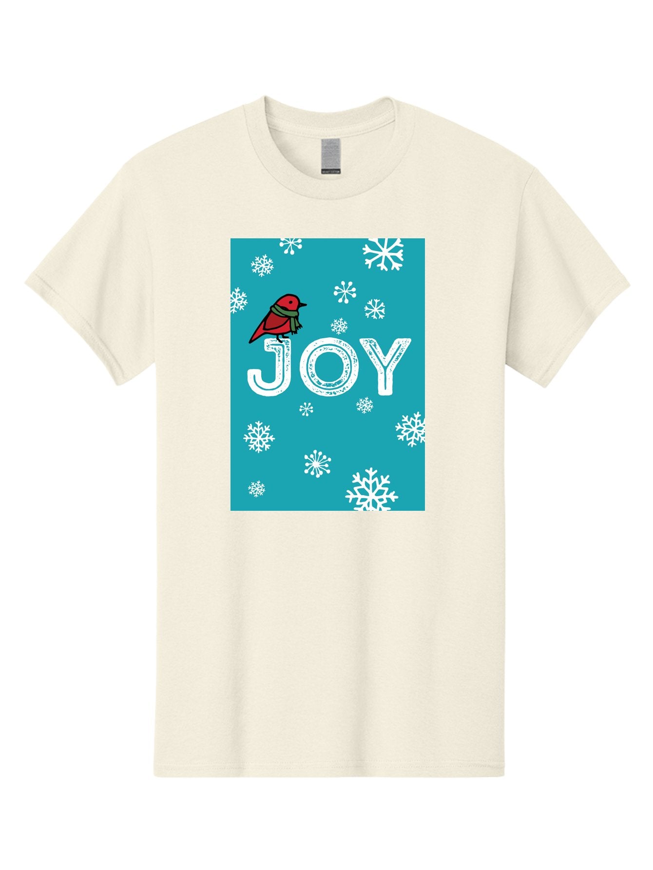 Joy Men'S Graphic Tee, 100% Cotton, Comfortable Casual Summer Wear, Machine Washable, Holiday Cheer, Red Bird, Scarf, Snowflakes, Winter Wonderland, Festive Design, Joyful Atmosphere, Christmas Vibe, Seasonal Greetings -  Aaa955