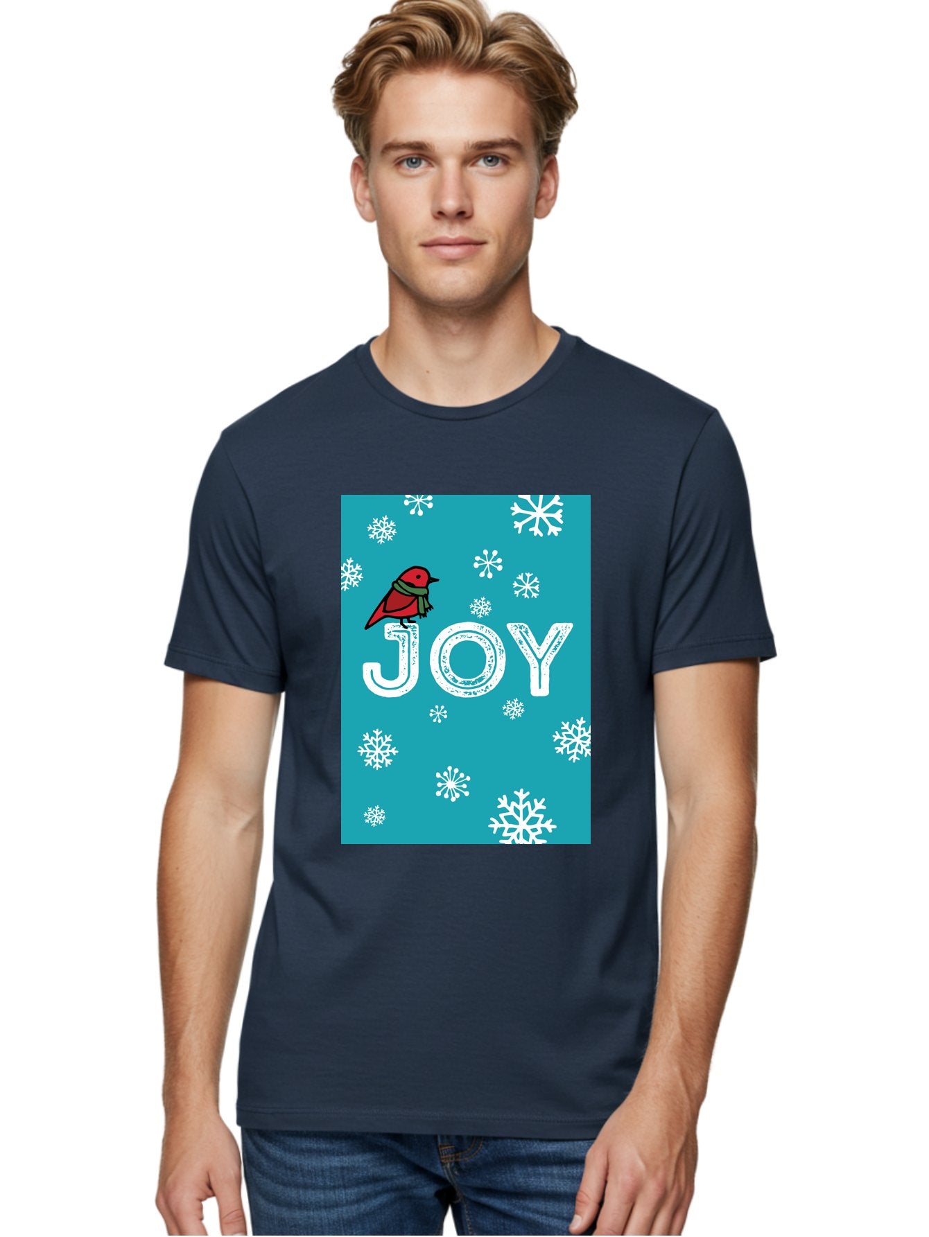 Joy Men'S Graphic Tee, 100% Cotton, Comfortable Casual Summer Wear, Machine Washable, Holiday Cheer, Red Bird, Scarf, Snowflakes, Winter Wonderland, Festive Design, Joyful Atmosphere, Christmas Vibe, Seasonal Greetings -  Aaa955 27