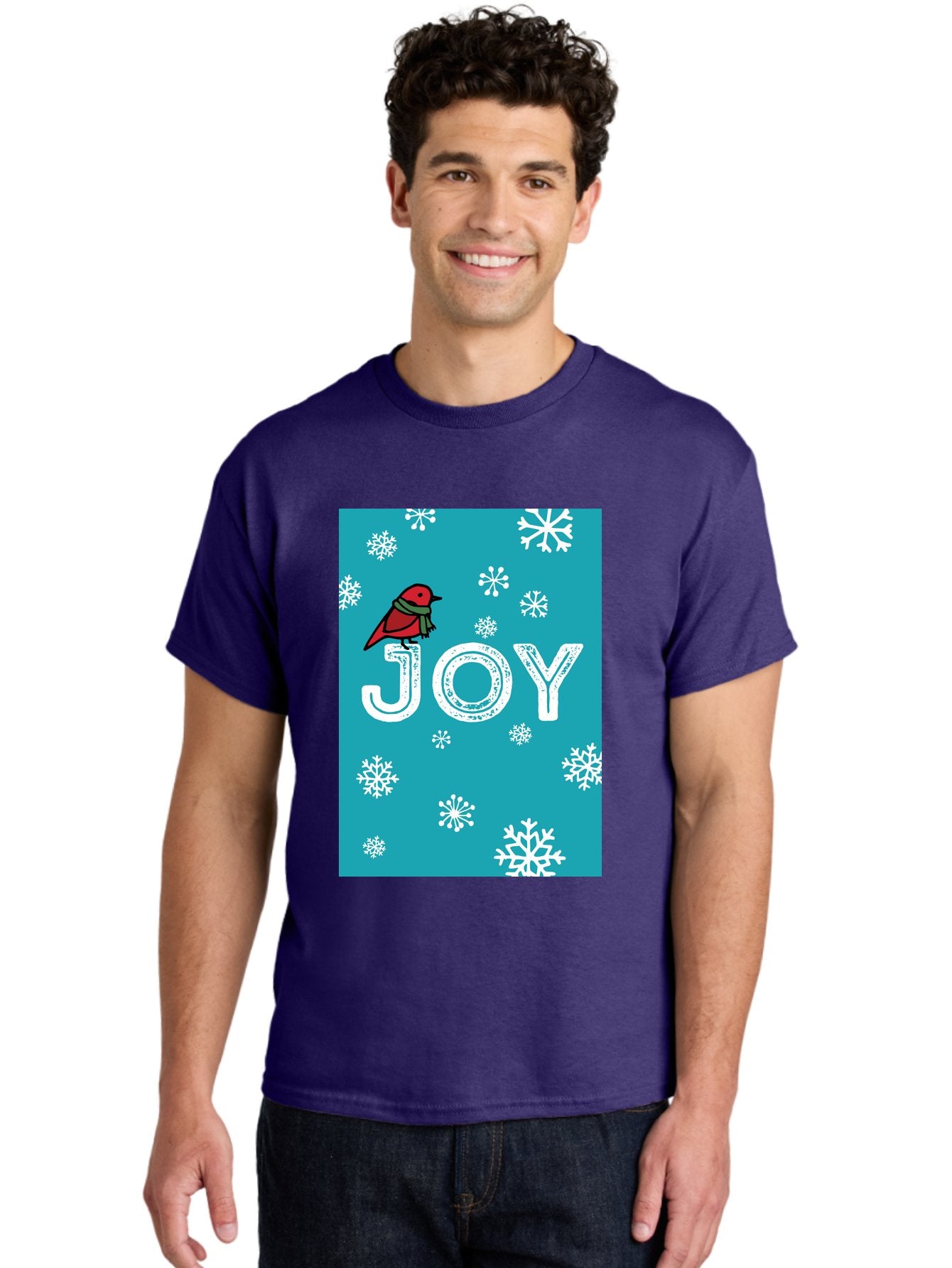 Joy Men'S Graphic Tee, 100% Cotton, Comfortable Casual Summer Wear, Machine Washable, Holiday Cheer, Red Bird, Scarf, Snowflakes, Winter Wonderland, Festive Design, Joyful Atmosphere, Christmas Vibe, Seasonal Greetings -  Aaa955 26