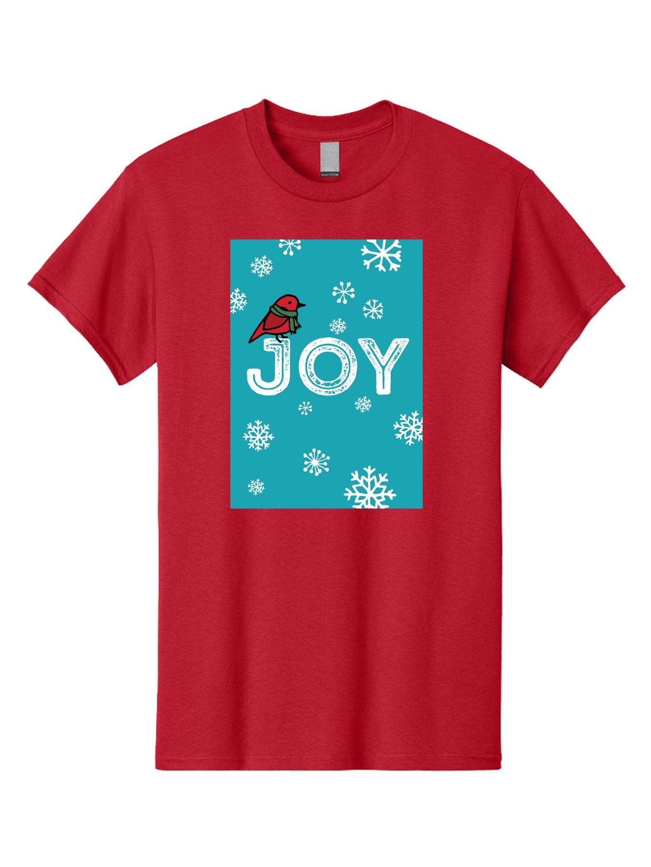 Joy Men'S Graphic Tee, 100% Cotton, Comfortable Casual Summer Wear, Machine Washable, Holiday Cheer, Red Bird, Scarf, Snowflakes, Winter Wonderland, Festive Design, Joyful Atmosphere, Christmas Vibe, Seasonal Greetings -  Aaa955 5