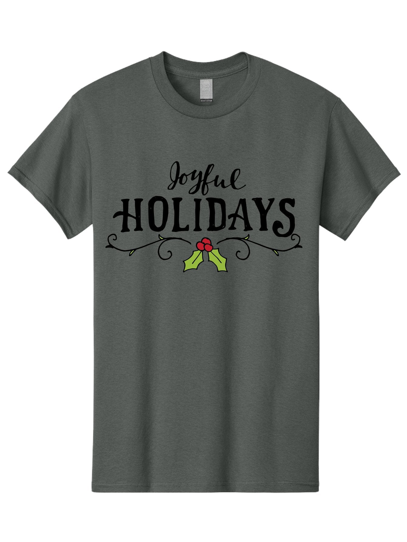 Joyful-Holidays-1 Men'S Graphic Tee, 100% Cotton, Comfortable Casual Summer Wear, Machine Washable, Holiday Wishes, Festive Greeting, Joyful Holidays, Holly Decoration, Red Berries, Vintage Style, Winter Season, Holiday Cheer -  Aaa956 15