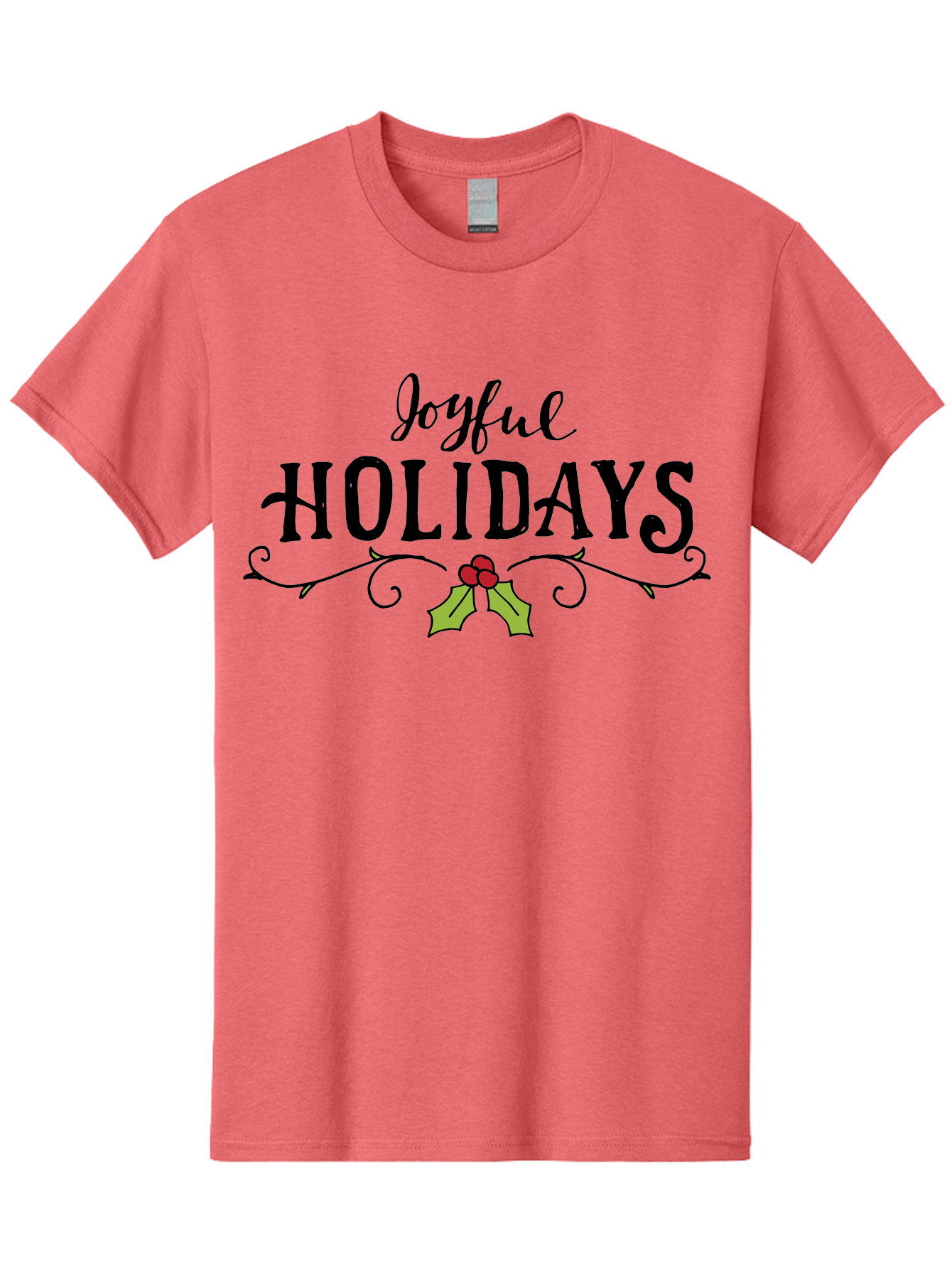 Joyful-Holidays-1 Men'S Graphic Tee, 100% Cotton, Comfortable Casual Summer Wear, Machine Washable, Holiday Wishes, Festive Greeting, Joyful Holidays, Holly Decoration, Red Berries, Vintage Style, Winter Season, Holiday Cheer -  Aaa956 9