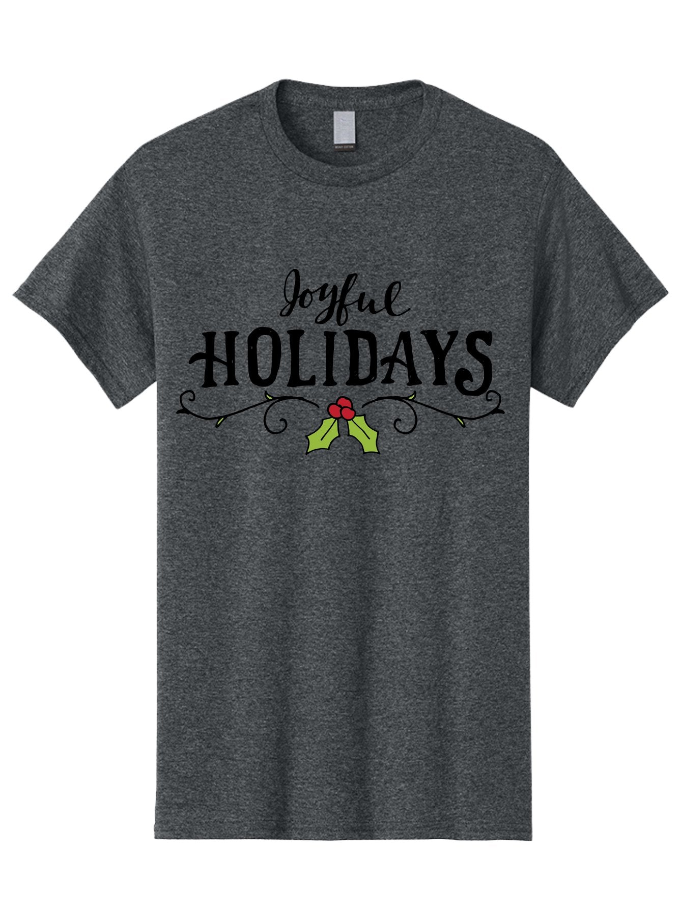 Joyful-Holidays-1 Men'S Graphic Tee, 100% Cotton, Comfortable Casual Summer Wear, Machine Washable, Holiday Wishes, Festive Greeting, Joyful Holidays, Holly Decoration, Red Berries, Vintage Style, Winter Season, Holiday Cheer -  Aaa956 4