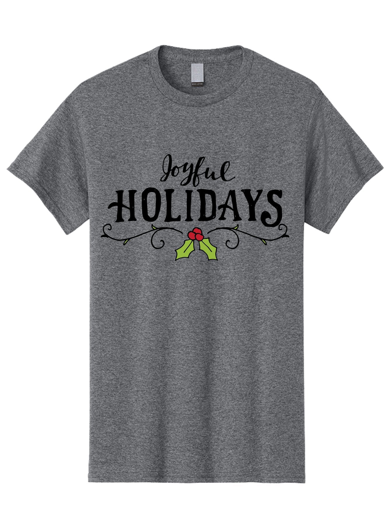 Joyful-Holidays-1 Men'S Graphic Tee, 100% Cotton, Comfortable Casual Summer Wear, Machine Washable, Holiday Wishes, Festive Greeting, Joyful Holidays, Holly Decoration, Red Berries, Vintage Style, Winter Season, Holiday Cheer -  Aaa956