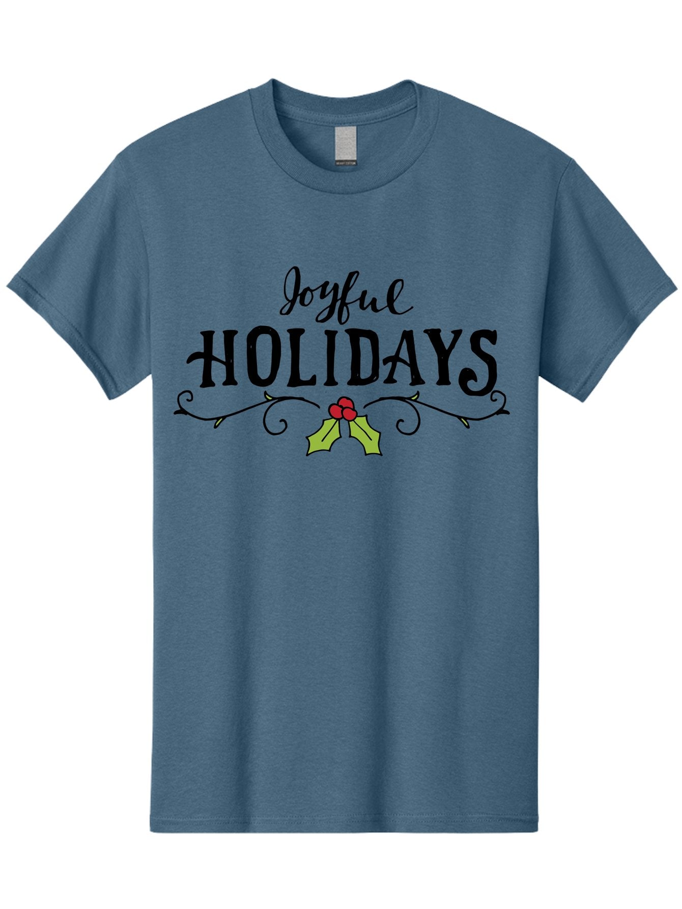 Joyful-Holidays-1 Men'S Graphic Tee, 100% Cotton, Comfortable Casual Summer Wear, Machine Washable, Holiday Wishes, Festive Greeting, Joyful Holidays, Holly Decoration, Red Berries, Vintage Style, Winter Season, Holiday Cheer -  Aaa956 7