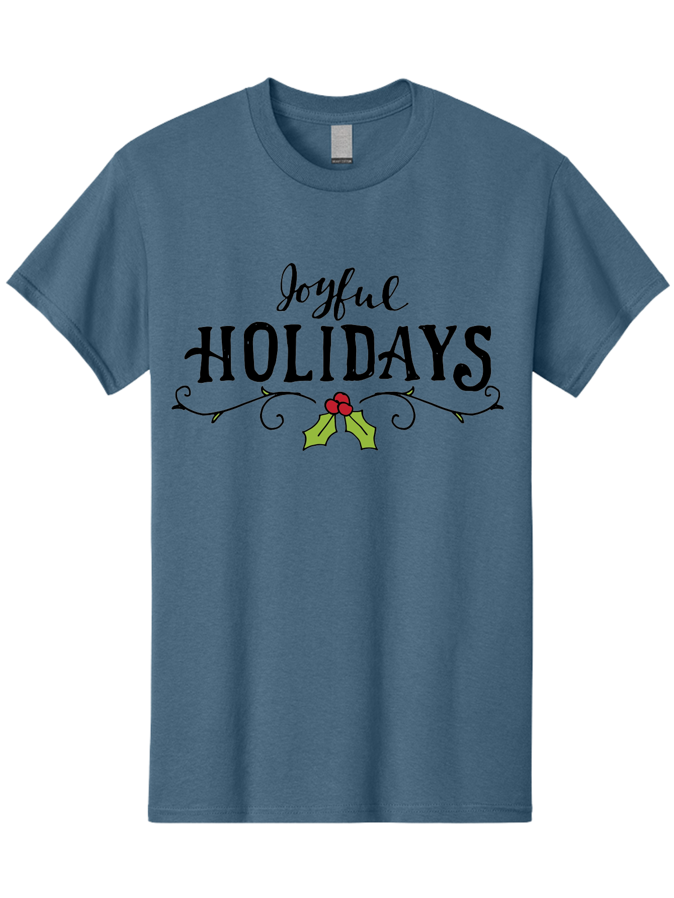 Joyful-Holidays-1 Men'S Graphic Tee, 100% Cotton, Comfortable Casual Summer Wear, Machine Washable, Holiday Wishes, Festive Greeting, Joyful Holidays, Holly Decoration, Red Berries, Vintage Style, Winter Season, Holiday Cheer -  Aaa956 11