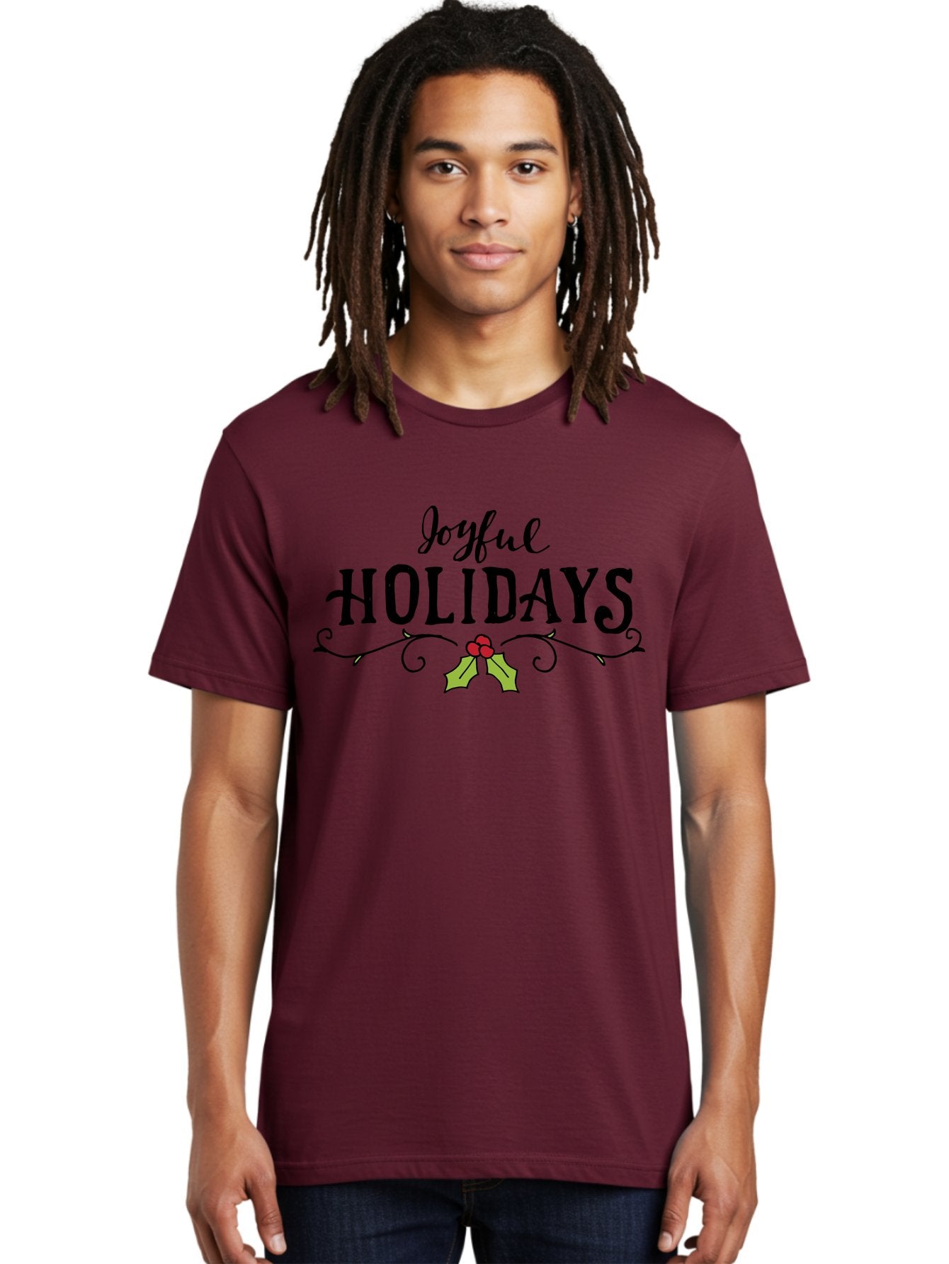 Joyful-Holidays-1 Men'S Graphic Tee, 100% Cotton, Comfortable Casual Summer Wear, Machine Washable, Holiday Wishes, Festive Greeting, Joyful Holidays, Holly Decoration, Red Berries, Vintage Style, Winter Season, Holiday Cheer -  Aaa956 17