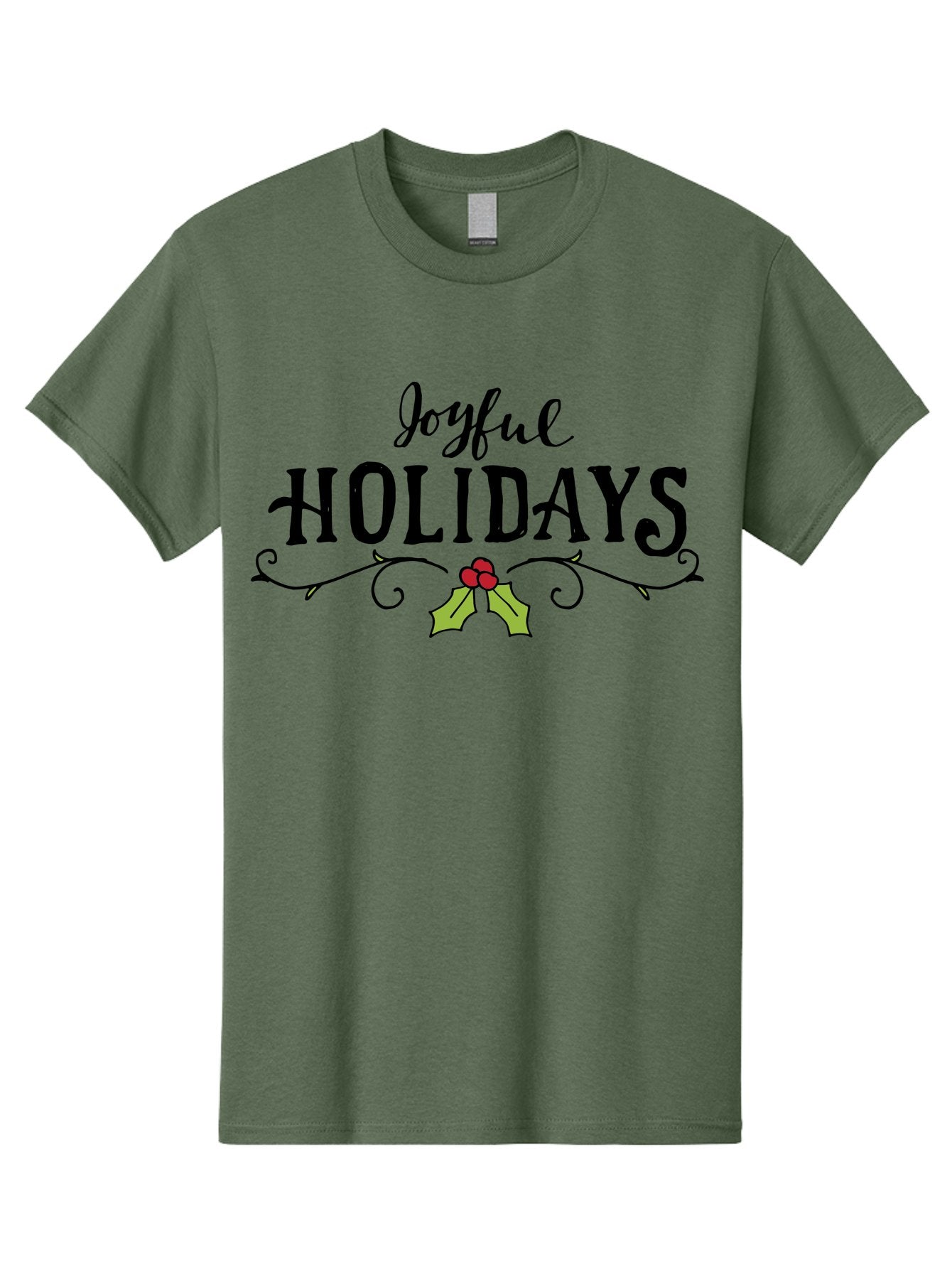 Joyful-Holidays-1 Men'S Graphic Tee, 100% Cotton, Comfortable Casual Summer Wear, Machine Washable, Holiday Wishes, Festive Greeting, Joyful Holidays, Holly Decoration, Red Berries, Vintage Style, Winter Season, Holiday Cheer -  Aaa956 12