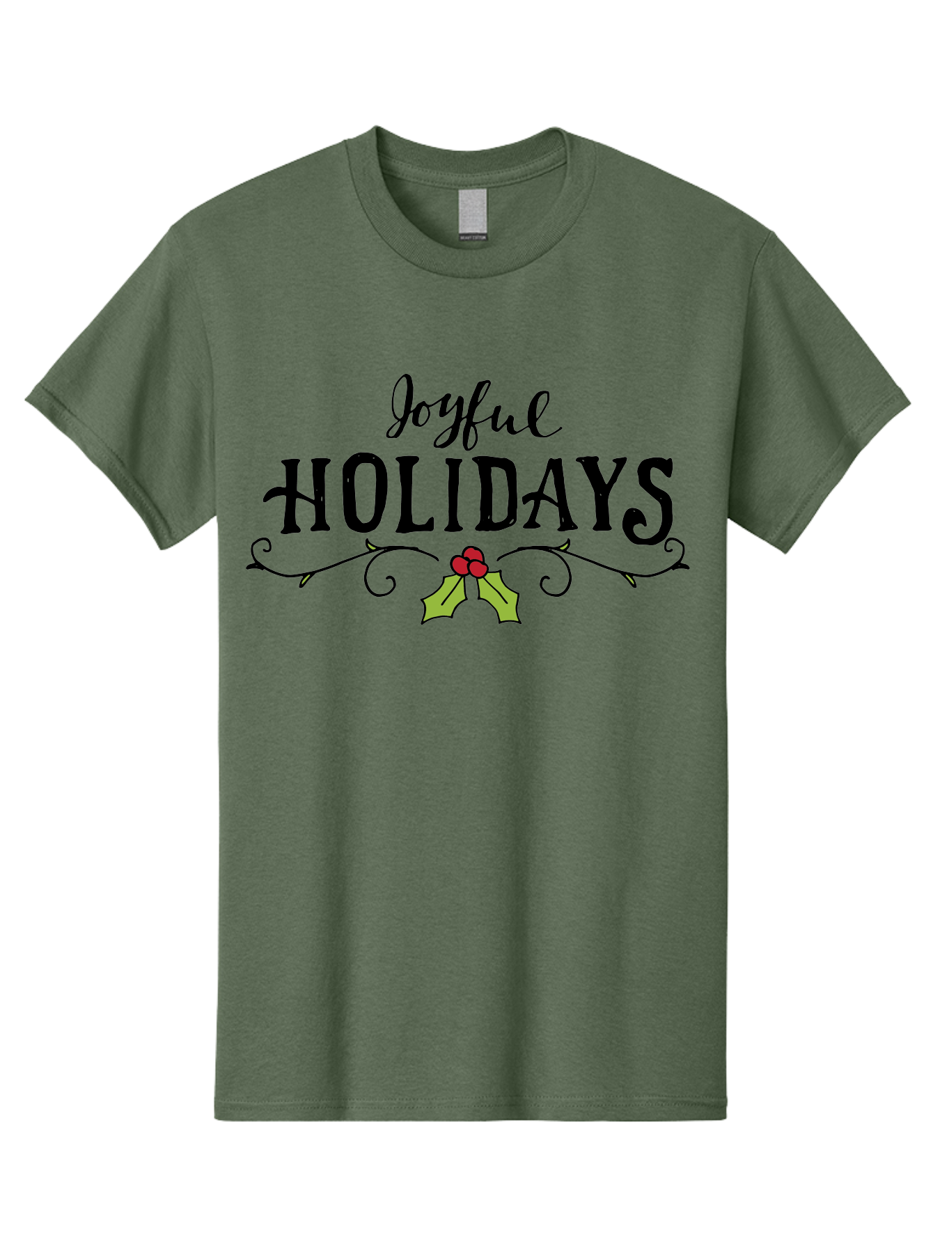 Joyful-Holidays-1 Men'S Graphic Tee, 100% Cotton, Comfortable Casual Summer Wear, Machine Washable, Holiday Wishes, Festive Greeting, Joyful Holidays, Holly Decoration, Red Berries, Vintage Style, Winter Season, Holiday Cheer -  Aaa956 15