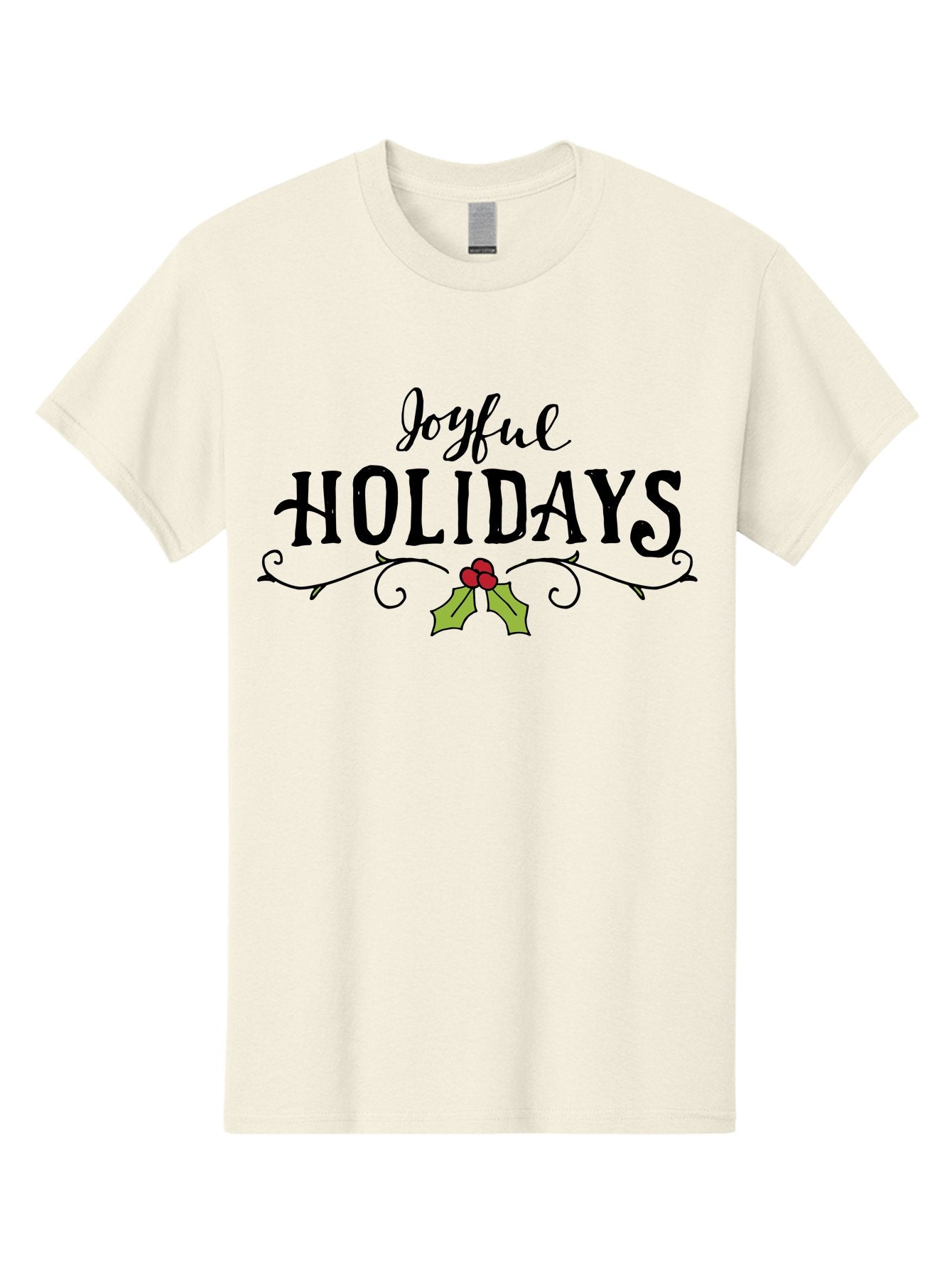 Joyful-Holidays-1 Men'S Graphic Tee, 100% Cotton, Comfortable Casual Summer Wear, Machine Washable, Holiday Wishes, Festive Greeting, Joyful Holidays, Holly Decoration, Red Berries, Vintage Style, Winter Season, Holiday Cheer -  Aaa956 6