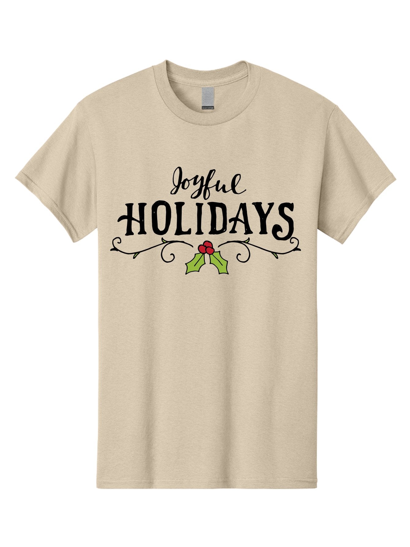 Joyful-Holidays-1 Men'S Graphic Tee, 100% Cotton, Comfortable Casual Summer Wear, Machine Washable, Holiday Wishes, Festive Greeting, Joyful Holidays, Holly Decoration, Red Berries, Vintage Style, Winter Season, Holiday Cheer -  Aaa956 14