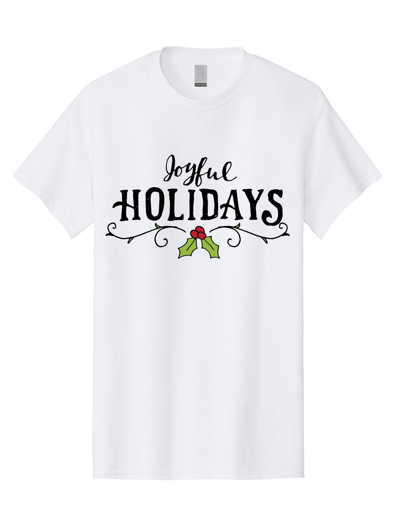 Joyful-Holidays-1 Men'S Graphic Tee, 100% Cotton, Comfortable Casual Summer Wear, Machine Washable, Holiday Wishes, Festive Greeting, Joyful Holidays, Holly Decoration, Red Berries, Vintage Style, Winter Season, Holiday Cheer -  Aaa956 11
