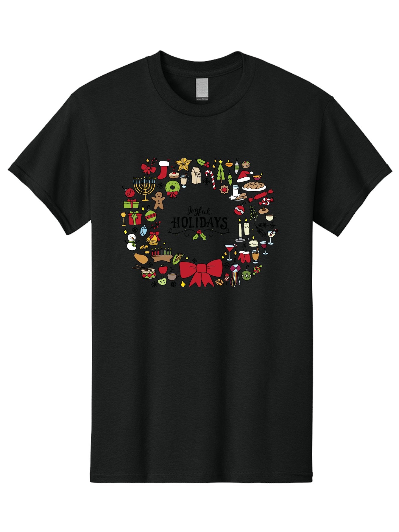 Joyful-Holidays Men'S Graphic Tee, 100% Cotton, Comfortable Casual Summer Wear, Machine Washable, Christmas Wreath, Holiday Decorations, Festive Icons, Joyful Holidays, Christmas Gifts, Holiday Treats, Menorah, Christmas Stocking, -  Aaa957 5