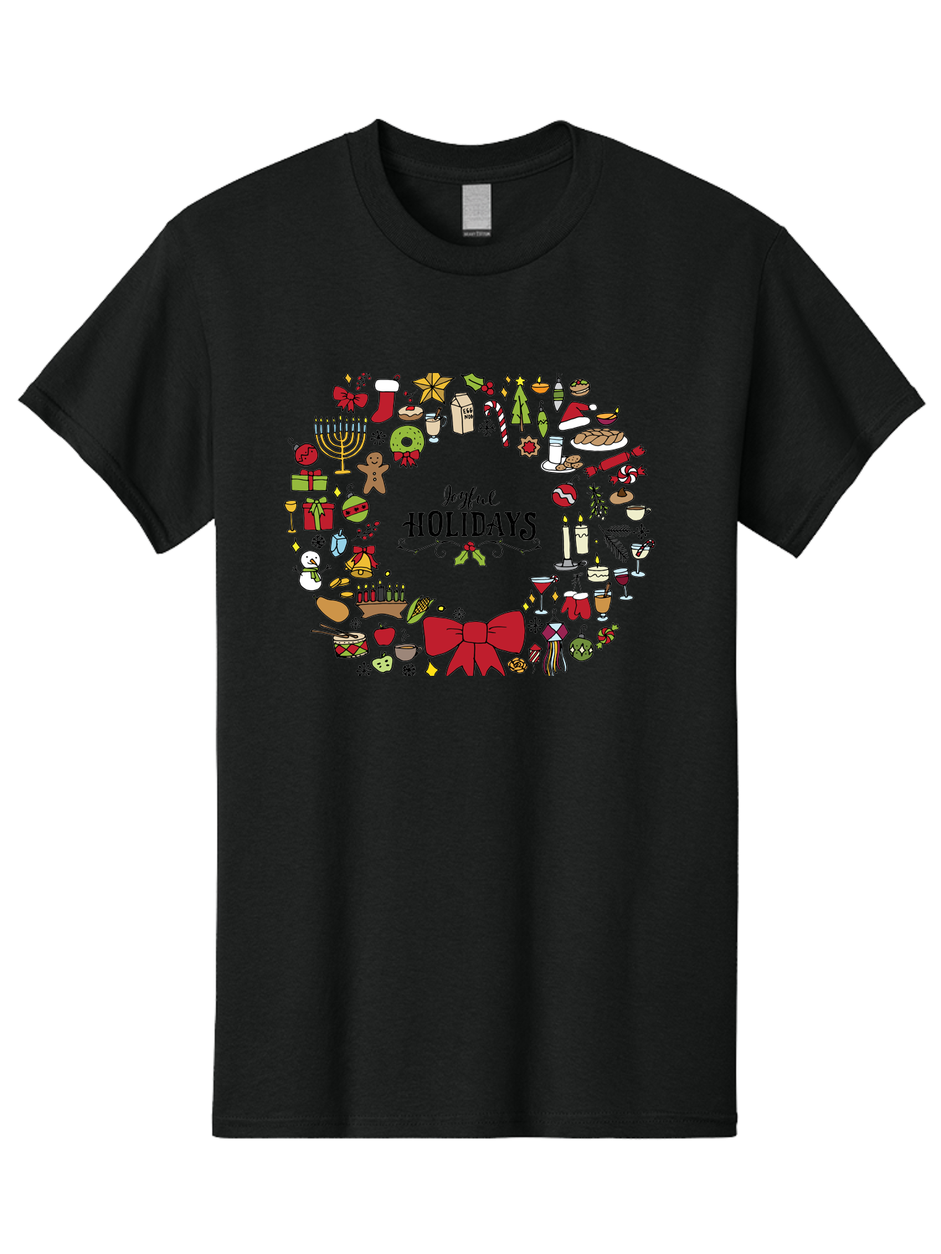 Joyful-Holidays Men'S Graphic Tee, 100% Cotton, Comfortable Casual Summer Wear, Machine Washable, Christmas Wreath, Holiday Decorations, Festive Icons, Joyful Holidays, Christmas Gifts, Holiday Treats, Menorah, Christmas Stocking, -  Aaa957