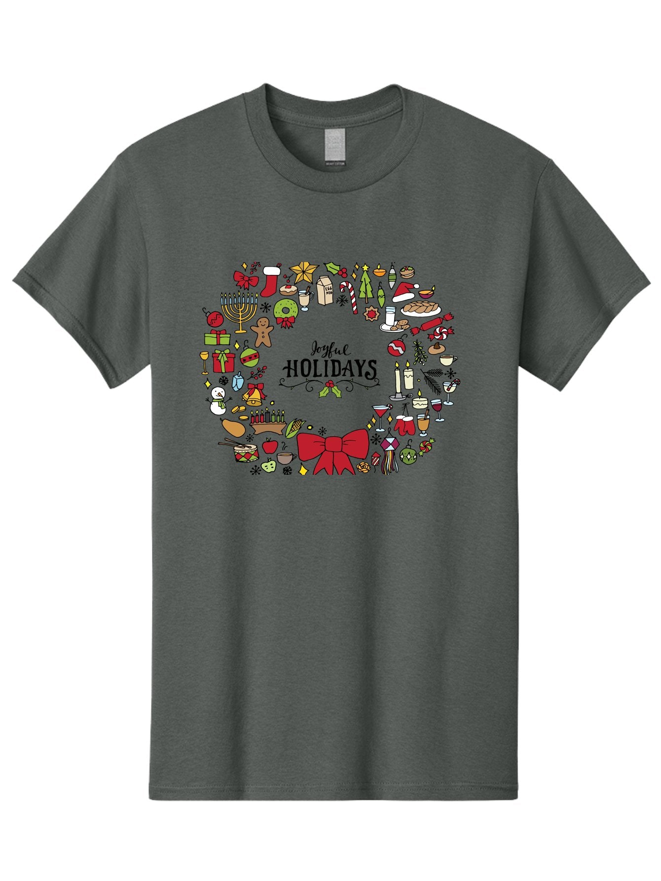 Joyful-Holidays Men'S Graphic Tee, 100% Cotton, Comfortable Casual Summer Wear, Machine Washable, Christmas Wreath, Holiday Decorations, Festive Icons, Joyful Holidays, Christmas Gifts, Holiday Treats, Menorah, Christmas Stocking, -  Aaa957 7