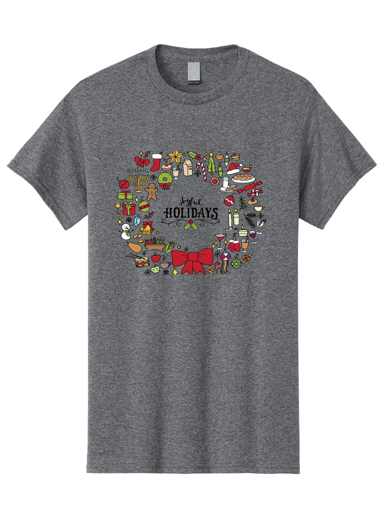 Joyful-Holidays Men'S Graphic Tee, 100% Cotton, Comfortable Casual Summer Wear, Machine Washable, Christmas Wreath, Holiday Decorations, Festive Icons, Joyful Holidays, Christmas Gifts, Holiday Treats, Menorah, Christmas Stocking, -  Aaa957 11