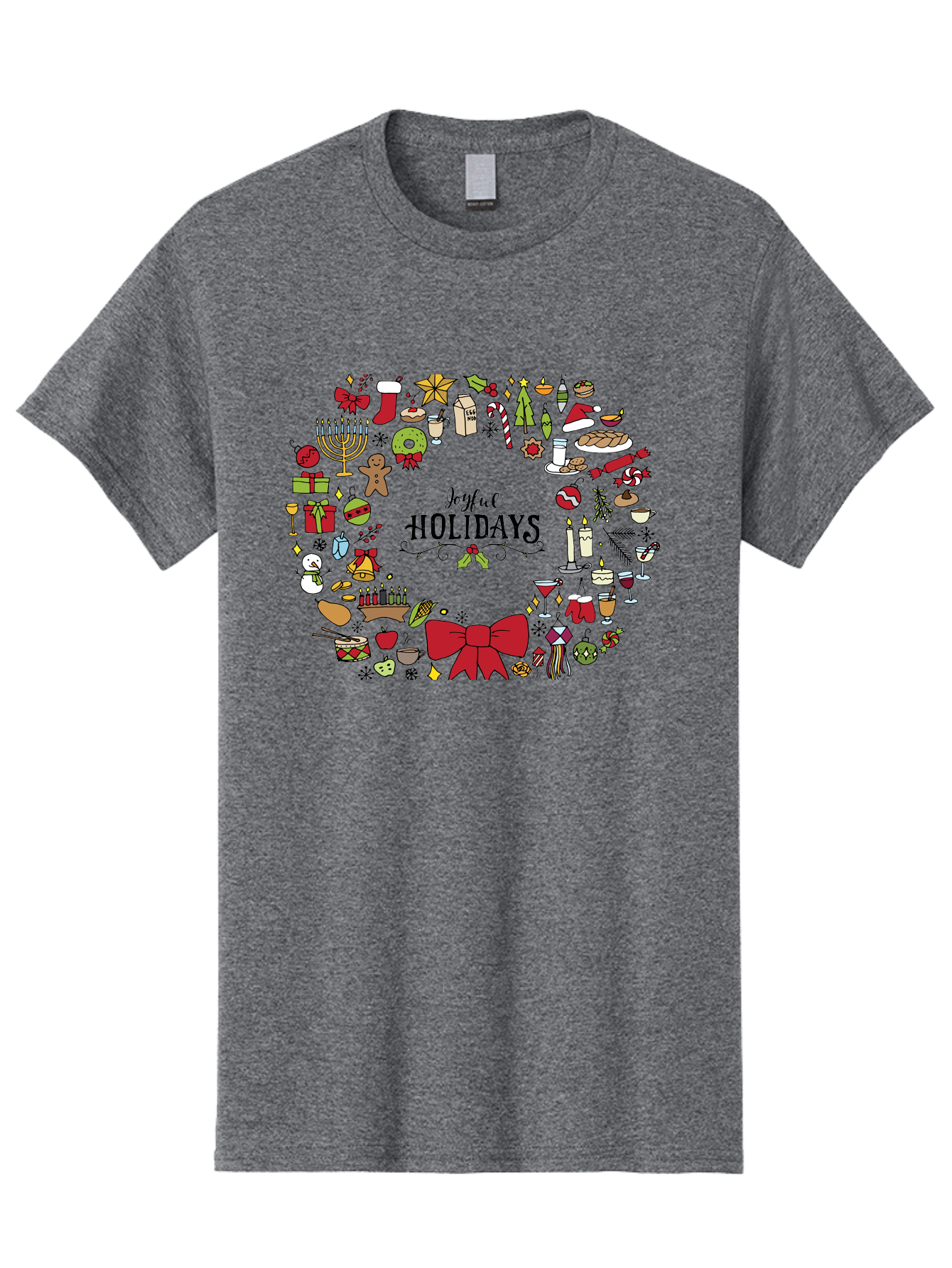 Joyful-Holidays Men'S Graphic Tee, 100% Cotton, Comfortable Casual Summer Wear, Machine Washable, Christmas Wreath, Holiday Decorations, Festive Icons, Joyful Holidays, Christmas Gifts, Holiday Treats, Menorah, Christmas Stocking, -  Aaa957 19
