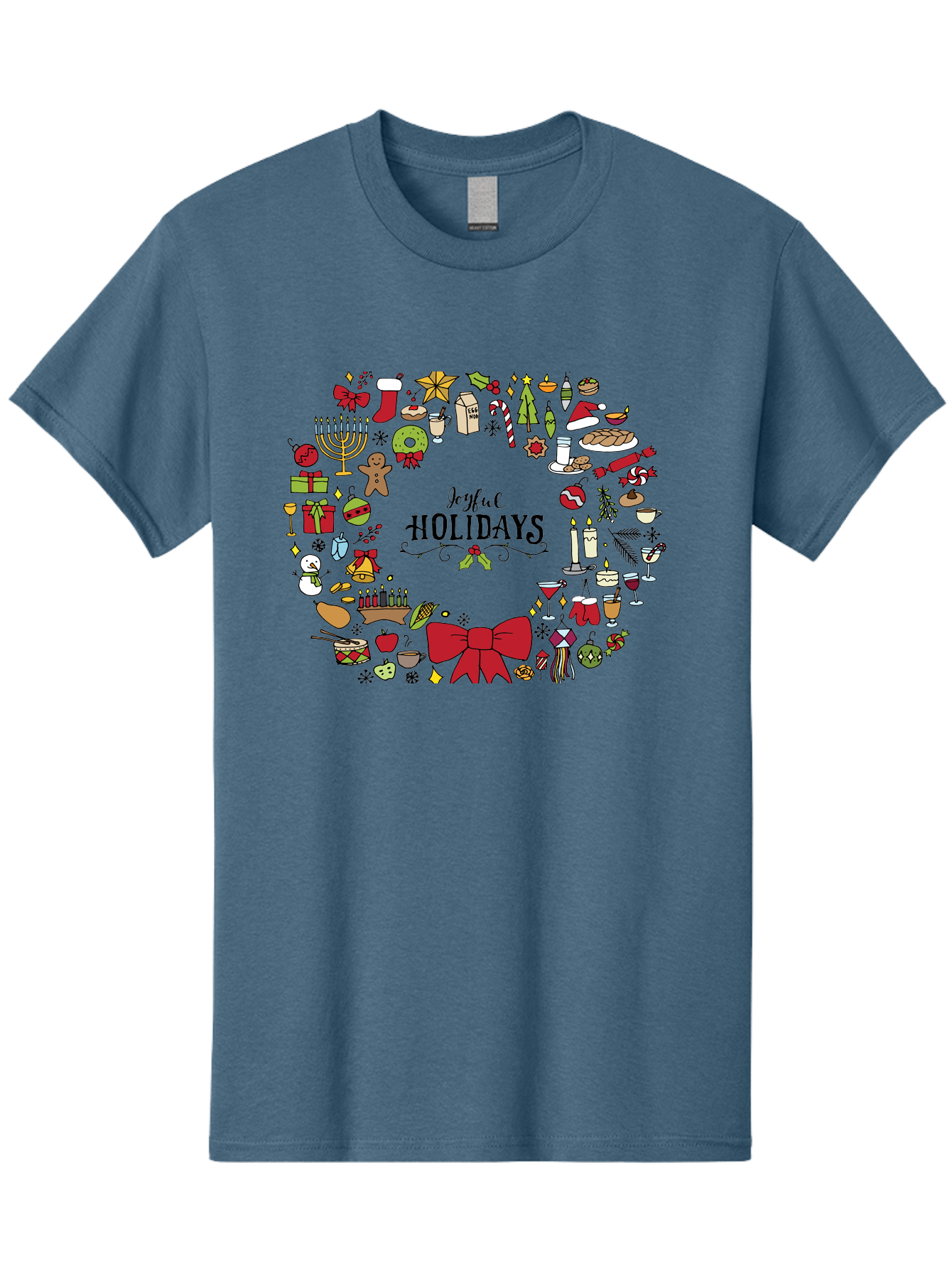 Joyful-Holidays Men'S Graphic Tee, 100% Cotton, Comfortable Casual Summer Wear, Machine Washable, Christmas Wreath, Holiday Decorations, Festive Icons, Joyful Holidays, Christmas Gifts, Holiday Treats, Menorah, Christmas Stocking, -  Aaa957 29