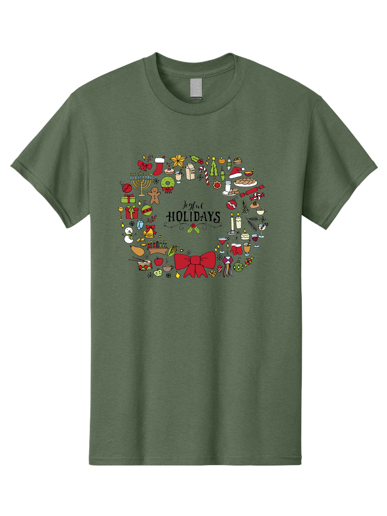 Joyful-Holidays Men'S Graphic Tee, 100% Cotton, Comfortable Casual Summer Wear, Machine Washable, Christmas Wreath, Holiday Decorations, Festive Icons, Joyful Holidays, Christmas Gifts, Holiday Treats, Menorah, Christmas Stocking, -  Aaa957 11