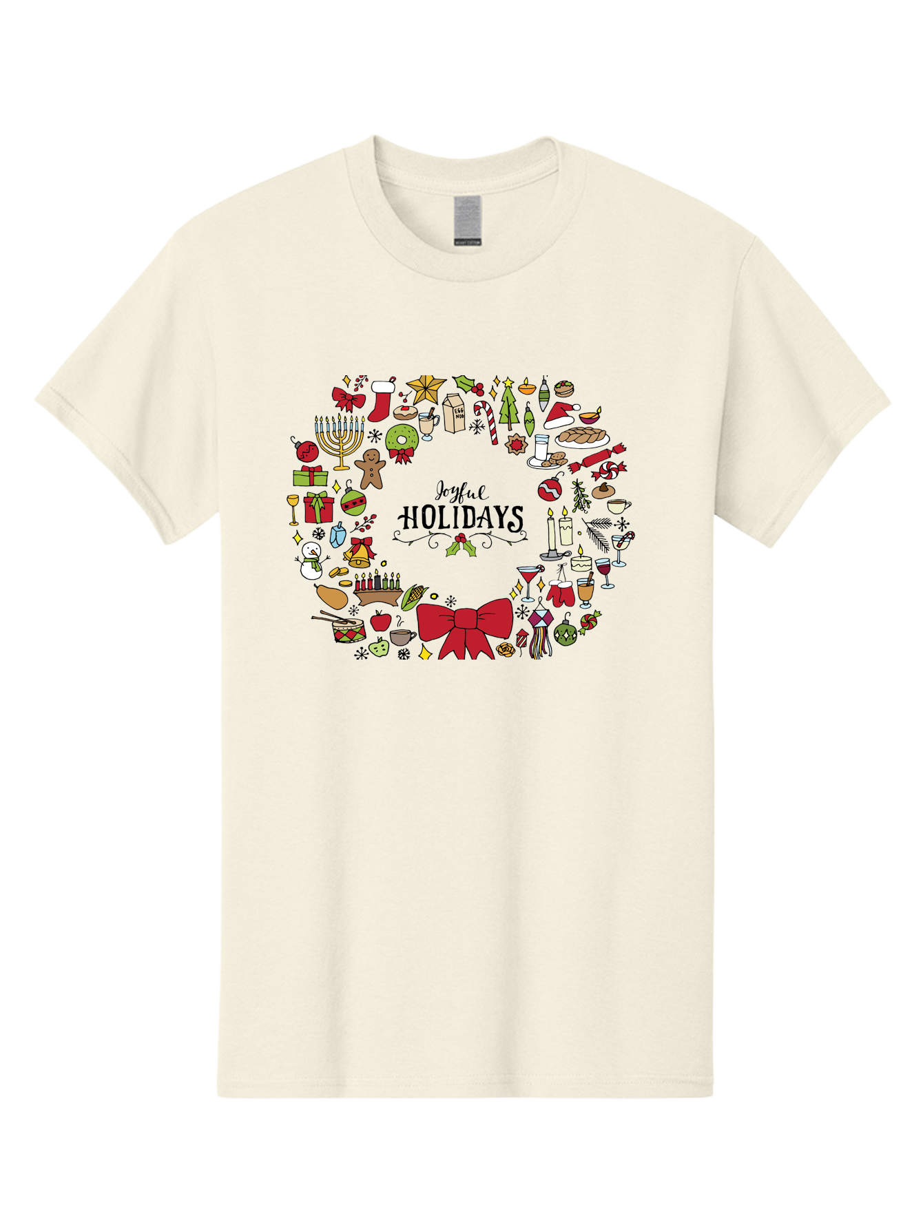 Joyful-Holidays Men'S Graphic Tee, 100% Cotton, Comfortable Casual Summer Wear, Machine Washable, Christmas Wreath, Holiday Decorations, Festive Icons, Joyful Holidays, Christmas Gifts, Holiday Treats, Menorah, Christmas Stocking, -  Aaa957 13