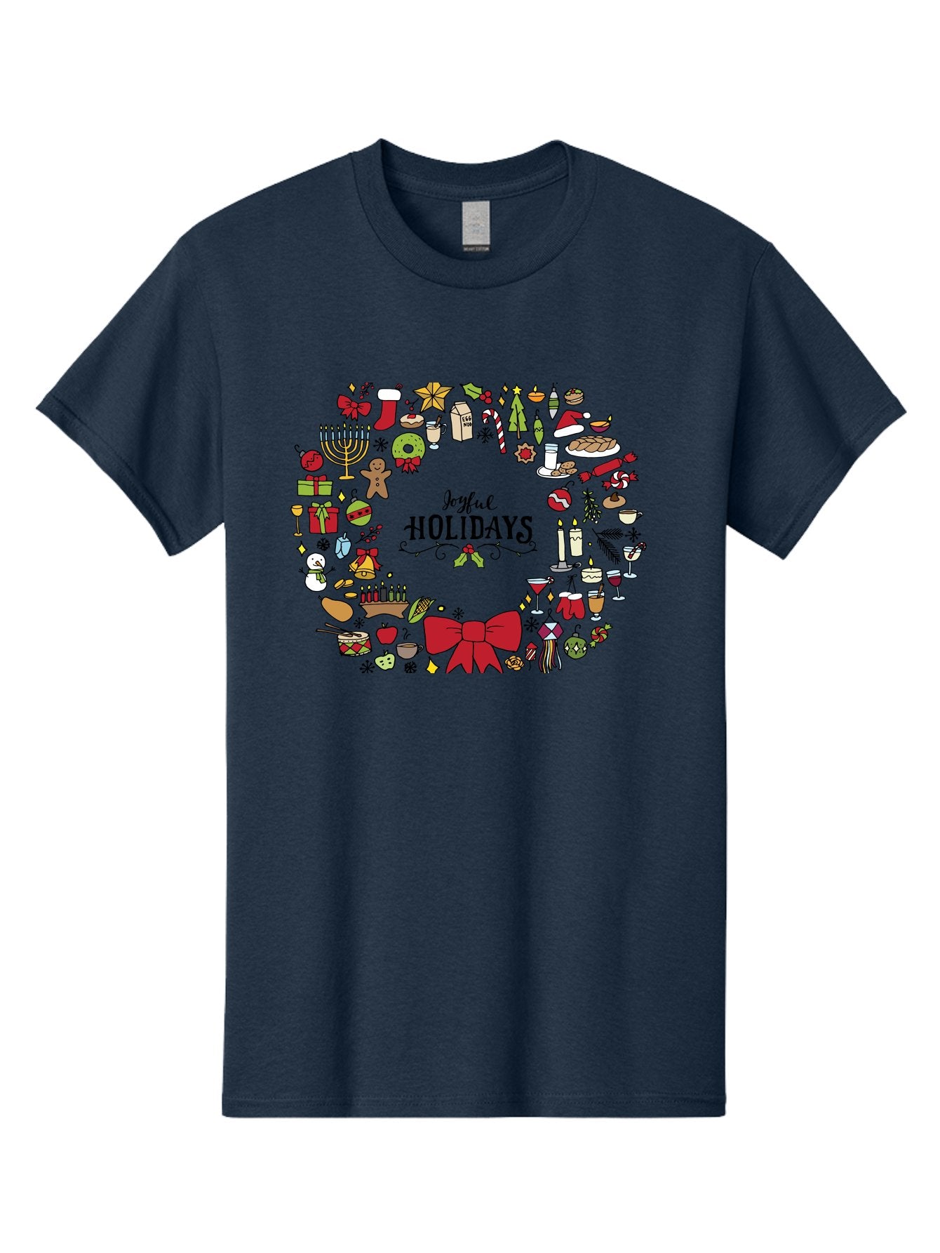 Joyful-Holidays Men'S Graphic Tee, 100% Cotton, Comfortable Casual Summer Wear, Machine Washable, Christmas Wreath, Holiday Decorations, Festive Icons, Joyful Holidays, Christmas Gifts, Holiday Treats, Menorah, Christmas Stocking, -  Aaa957 6