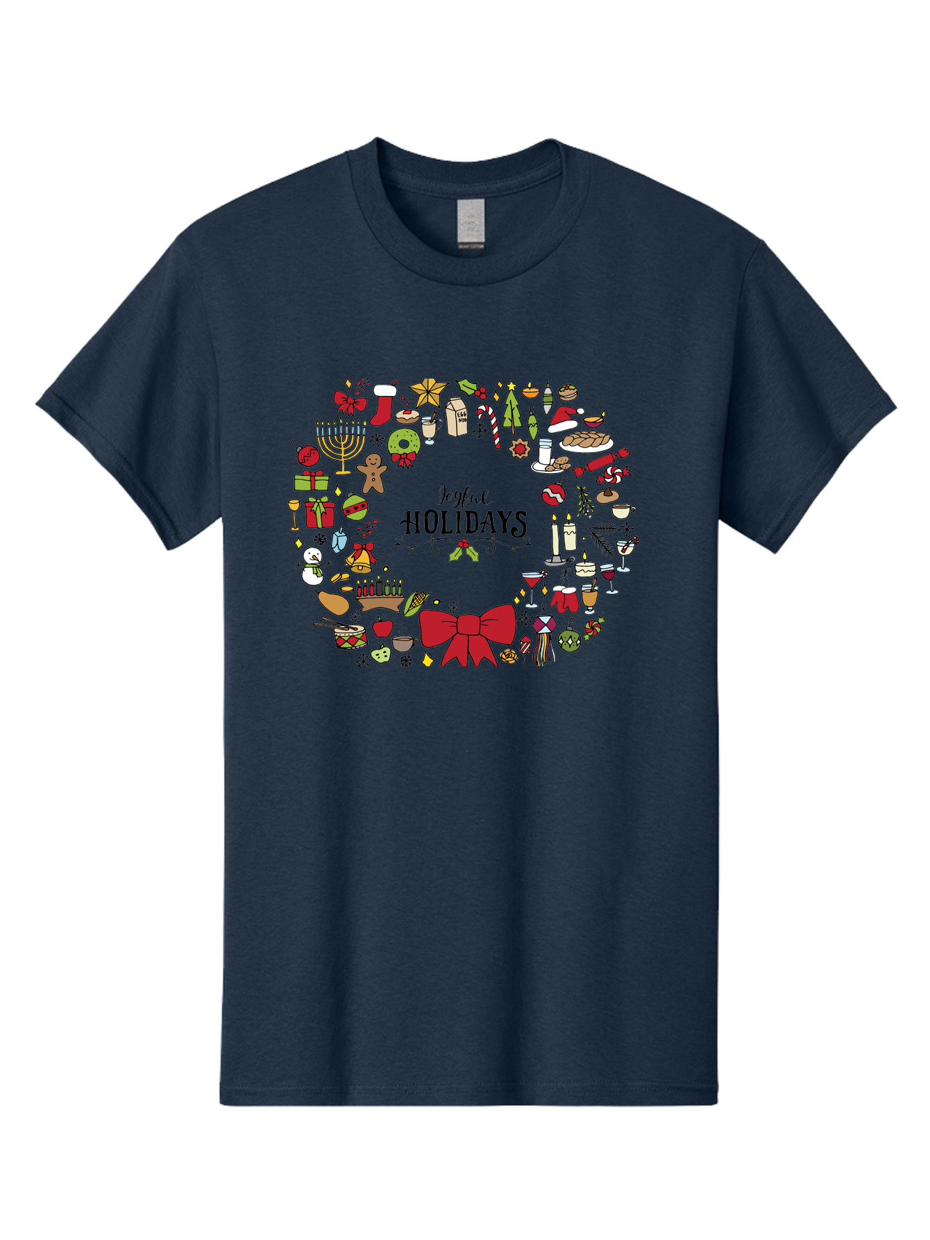 Joyful-Holidays Men'S Graphic Tee, 100% Cotton, Comfortable Casual Summer Wear, Machine Washable, Christmas Wreath, Holiday Decorations, Festive Icons, Joyful Holidays, Christmas Gifts, Holiday Treats, Menorah, Christmas Stocking, -  Aaa957 25