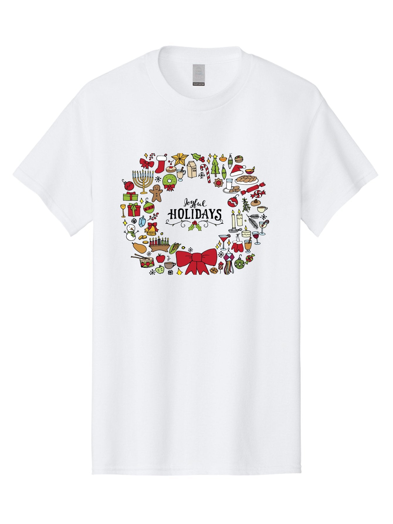 Joyful-Holidays Men'S Graphic Tee, 100% Cotton, Comfortable Casual Summer Wear, Machine Washable, Christmas Wreath, Holiday Decorations, Festive Icons, Joyful Holidays, Christmas Gifts, Holiday Treats, Menorah, Christmas Stocking, -  Aaa957 15