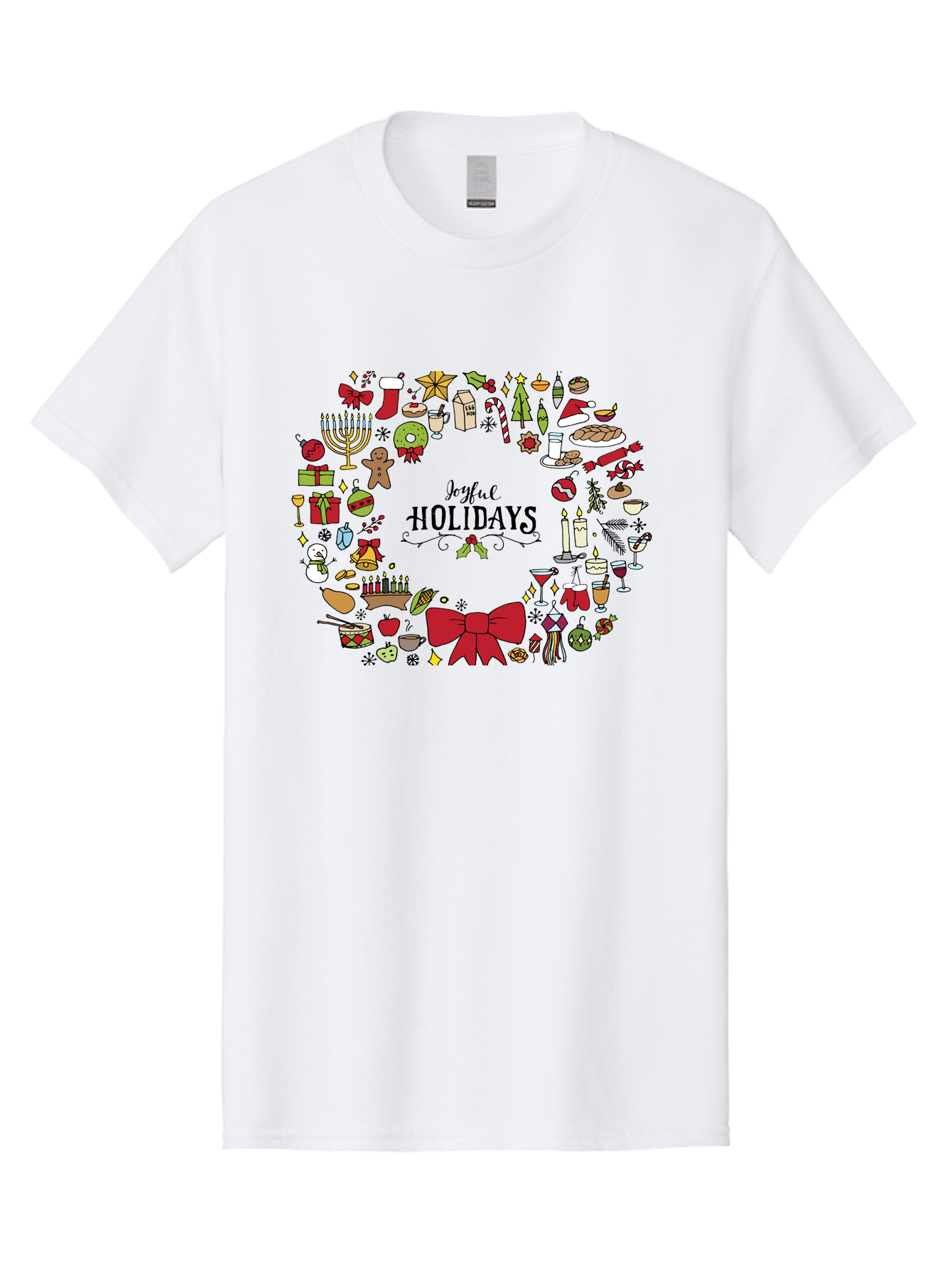Joyful-Holidays Men'S Graphic Tee, 100% Cotton, Comfortable Casual Summer Wear, Machine Washable, Christmas Wreath, Holiday Decorations, Festive Icons, Joyful Holidays, Christmas Gifts, Holiday Treats, Menorah, Christmas Stocking, -  Aaa957 21