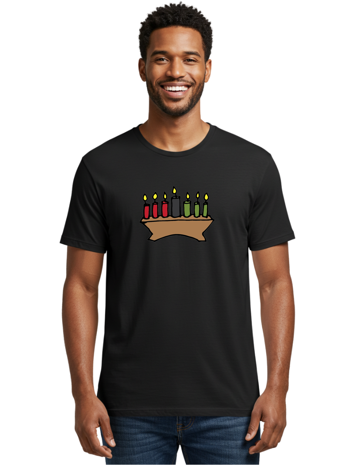 Kwanzaa-Kinara Men'S Graphic Tee, 100% Cotton, Comfortable Casual Summer Wear, Machine Washable, Kwanzaa Kinara With Seven Candles, Red, Black, Green Candles, Lit Flames, African Heritage, Cultural Celebration, Traditional Symbols, -  Aaa958