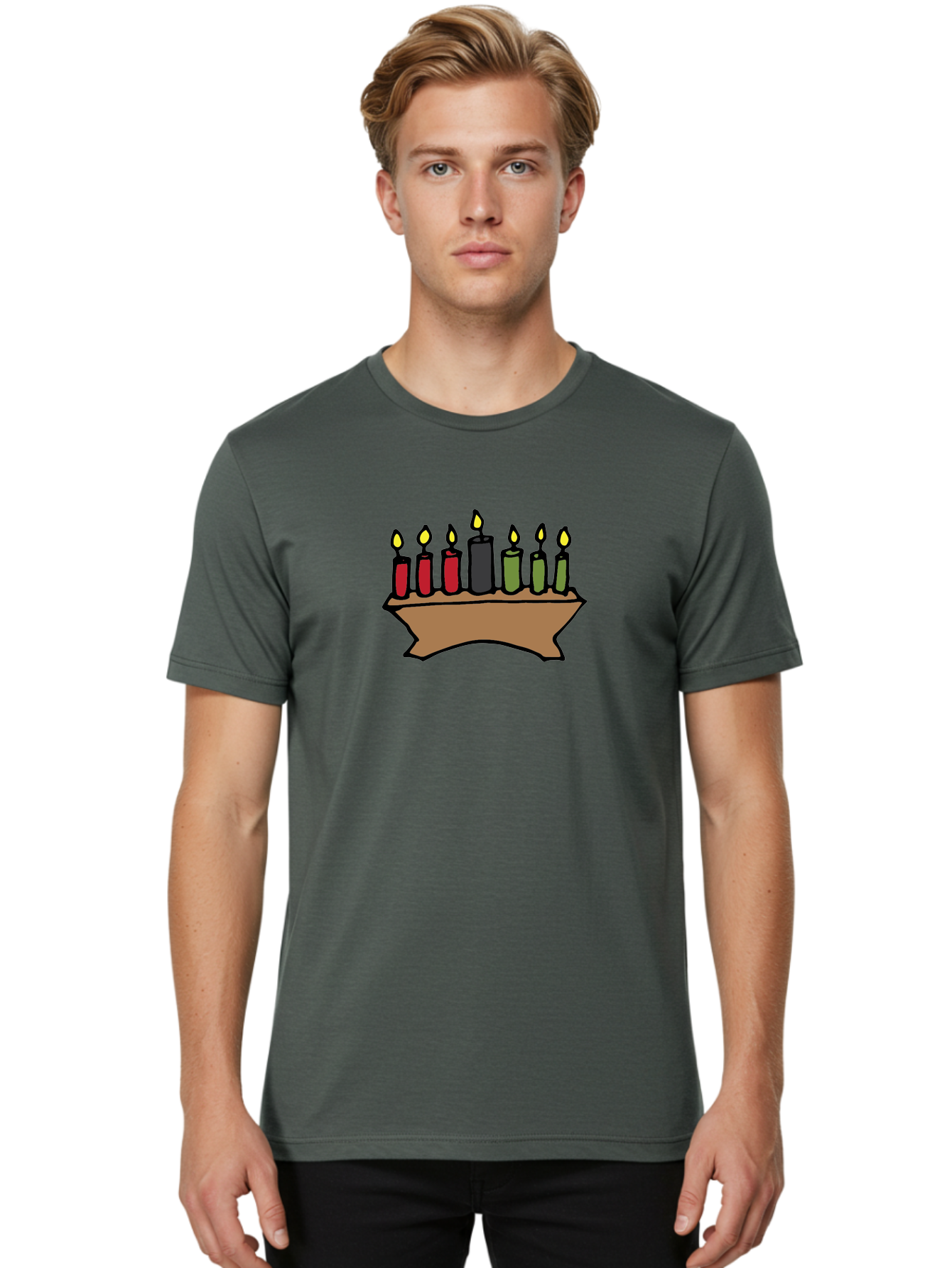 Kwanzaa-Kinara Men'S Graphic Tee, 100% Cotton, Comfortable Casual Summer Wear, Machine Washable, Kwanzaa Kinara With Seven Candles, Red, Black, Green Candles, Lit Flames, African Heritage, Cultural Celebration, Traditional Symbols, -  Aaa958 4
