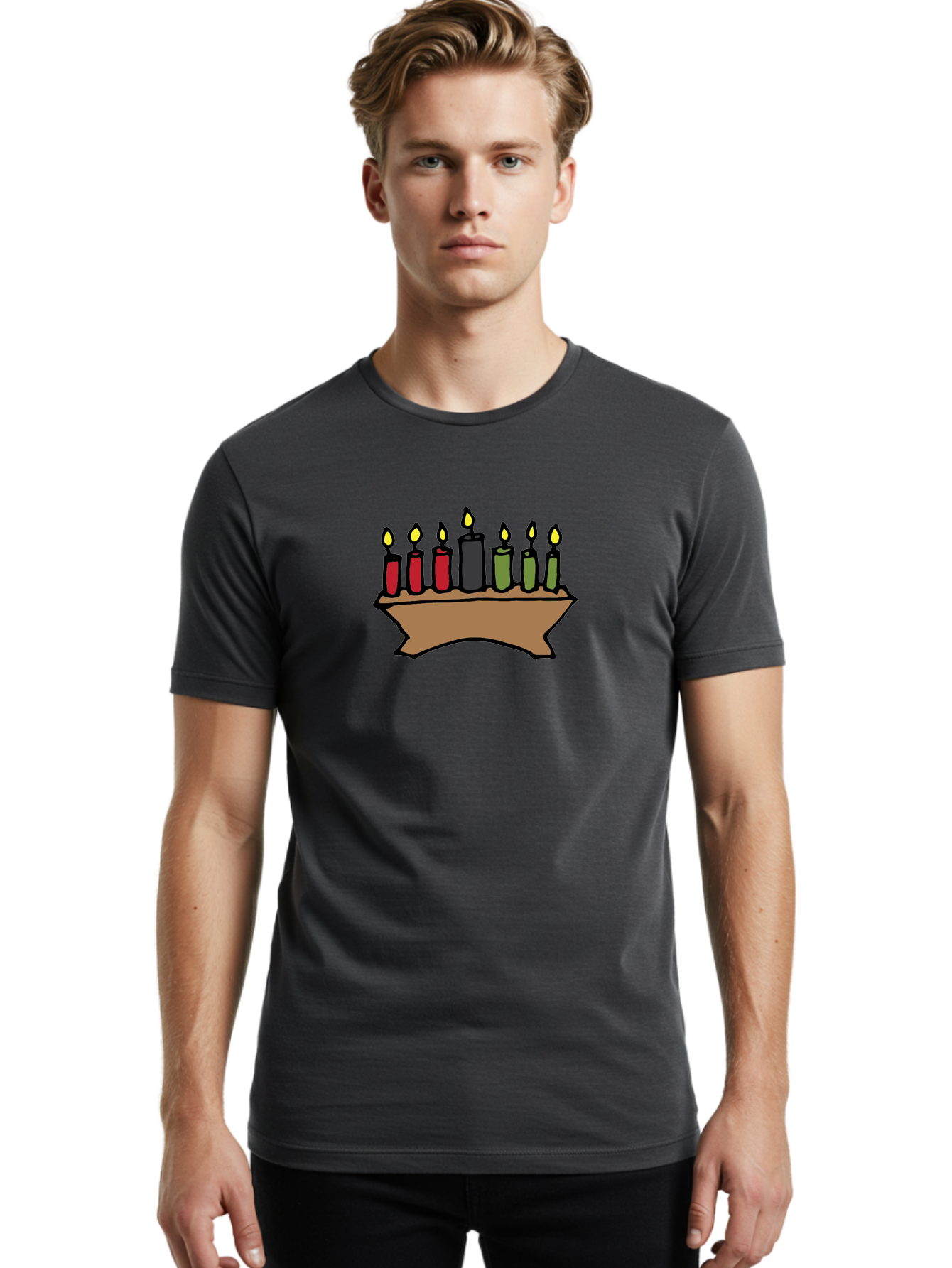 Kwanzaa-Kinara Men'S Graphic Tee, 100% Cotton, Comfortable Casual Summer Wear, Machine Washable, Kwanzaa Kinara With Seven Candles, Red, Black, Green Candles, Lit Flames, African Heritage, Cultural Celebration, Traditional Symbols, -  Aaa958 8