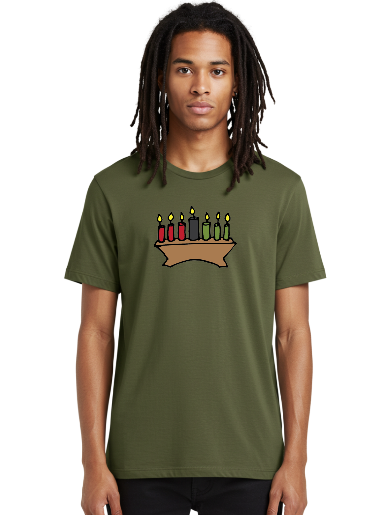 Kwanzaa-Kinara Men'S Graphic Tee, 100% Cotton, Comfortable Casual Summer Wear, Machine Washable, Kwanzaa Kinara With Seven Candles, Red, Black, Green Candles, Lit Flames, African Heritage, Cultural Celebration, Traditional Symbols, -  Aaa958 16