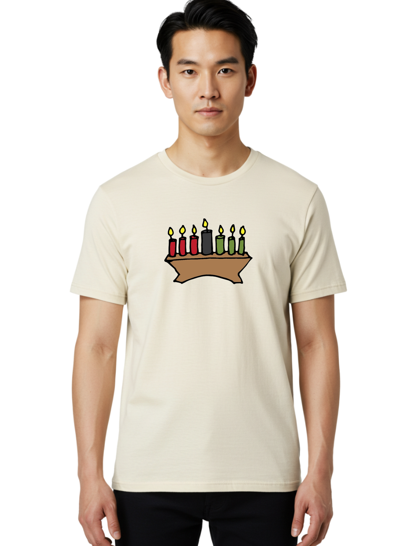 Kwanzaa-Kinara Men'S Graphic Tee, 100% Cotton, Comfortable Casual Summer Wear, Machine Washable, Kwanzaa Kinara With Seven Candles, Red, Black, Green Candles, Lit Flames, African Heritage, Cultural Celebration, Traditional Symbols, -  Aaa958 18