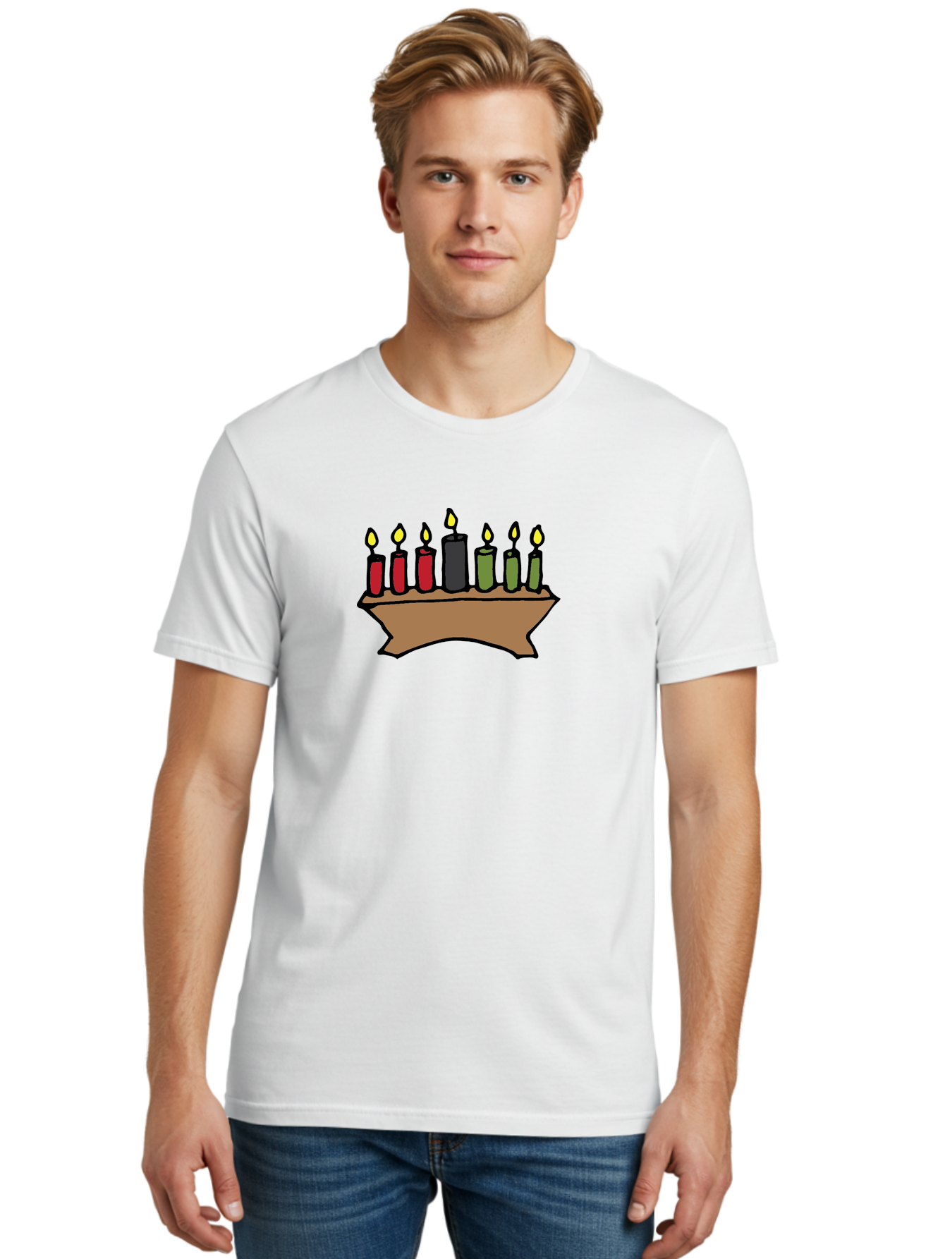 Kwanzaa-Kinara Men'S Graphic Tee, 100% Cotton, Comfortable Casual Summer Wear, Machine Washable, Kwanzaa Kinara With Seven Candles, Red, Black, Green Candles, Lit Flames, African Heritage, Cultural Celebration, Traditional Symbols, -  Aaa958 30