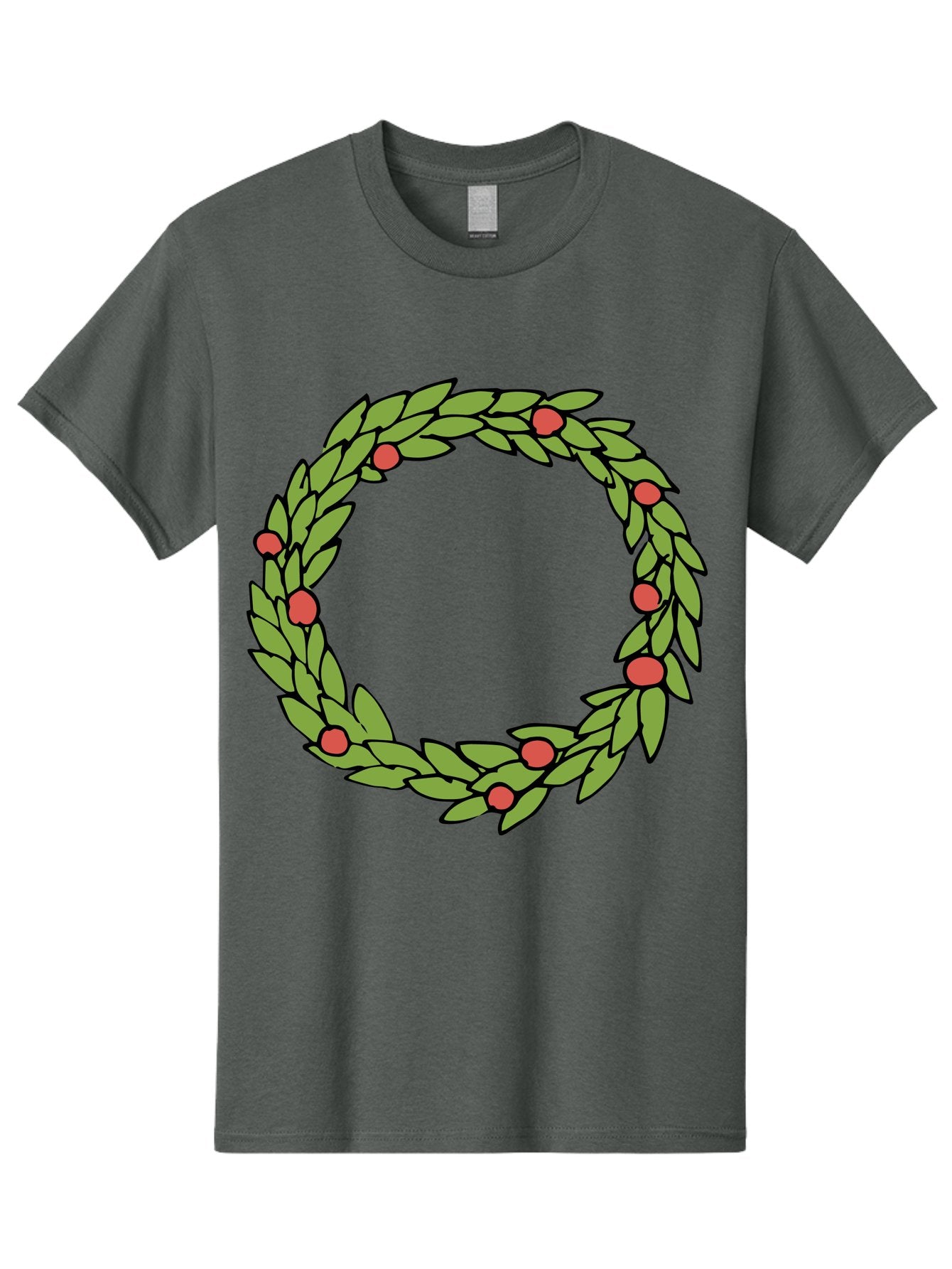 Laurel-Wreath Men'S Graphic Tee, 100% Cotton, Comfortable Casual Summer Wear, Machine Washable, Laurel Wreath, Green Leaves, Red Berries, Circular Design, Symbolic Motif, Traditional Emblem, Vintage Decoration, Classic Iconography, -  Aaa960 4