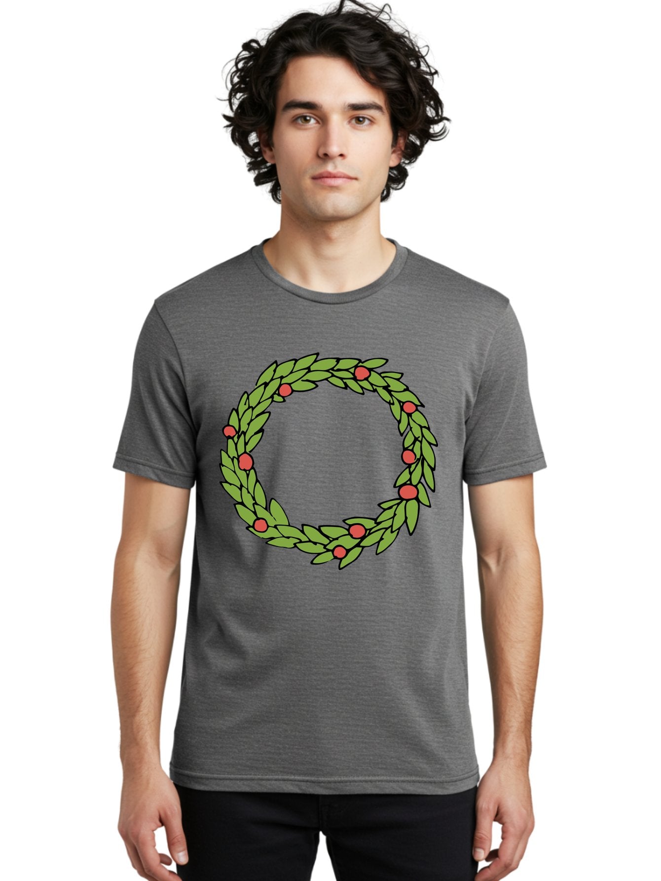 Laurel-Wreath Men'S Graphic Tee, 100% Cotton, Comfortable Casual Summer Wear, Machine Washable, Laurel Wreath, Green Leaves, Red Berries, Circular Design, Symbolic Motif, Traditional Emblem, Vintage Decoration, Classic Iconography, -  Aaa960 28