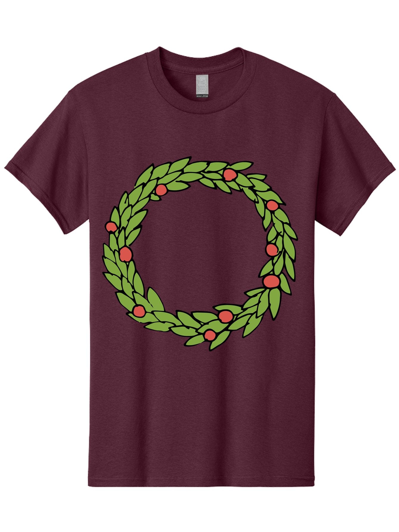 Laurel-Wreath Men'S Graphic Tee, 100% Cotton, Comfortable Casual Summer Wear, Machine Washable, Laurel Wreath, Green Leaves, Red Berries, Circular Design, Symbolic Motif, Traditional Emblem, Vintage Decoration, Classic Iconography, -  Aaa960 5